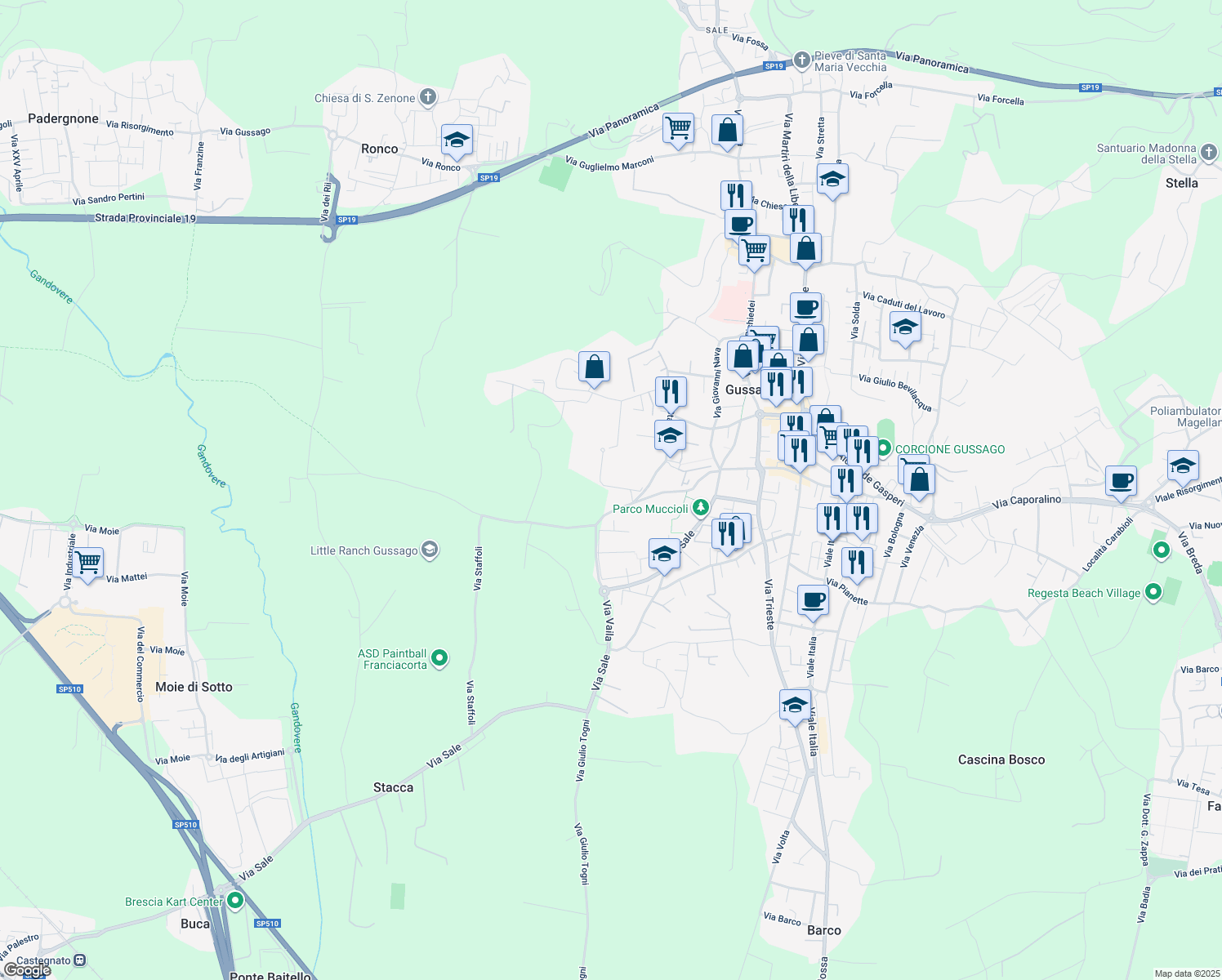 map of restaurants, bars, coffee shops, grocery stores, and more near 18 Via Staffoli in Piazza