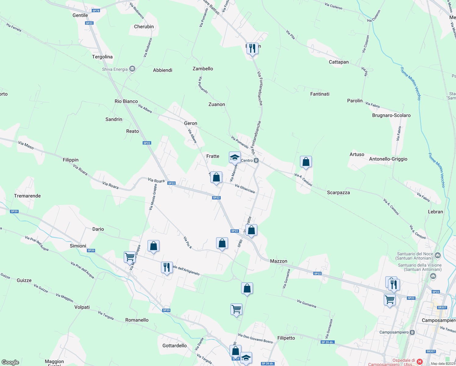 map of restaurants, bars, coffee shops, grocery stores, and more near 25 Via Marconi in Fratte