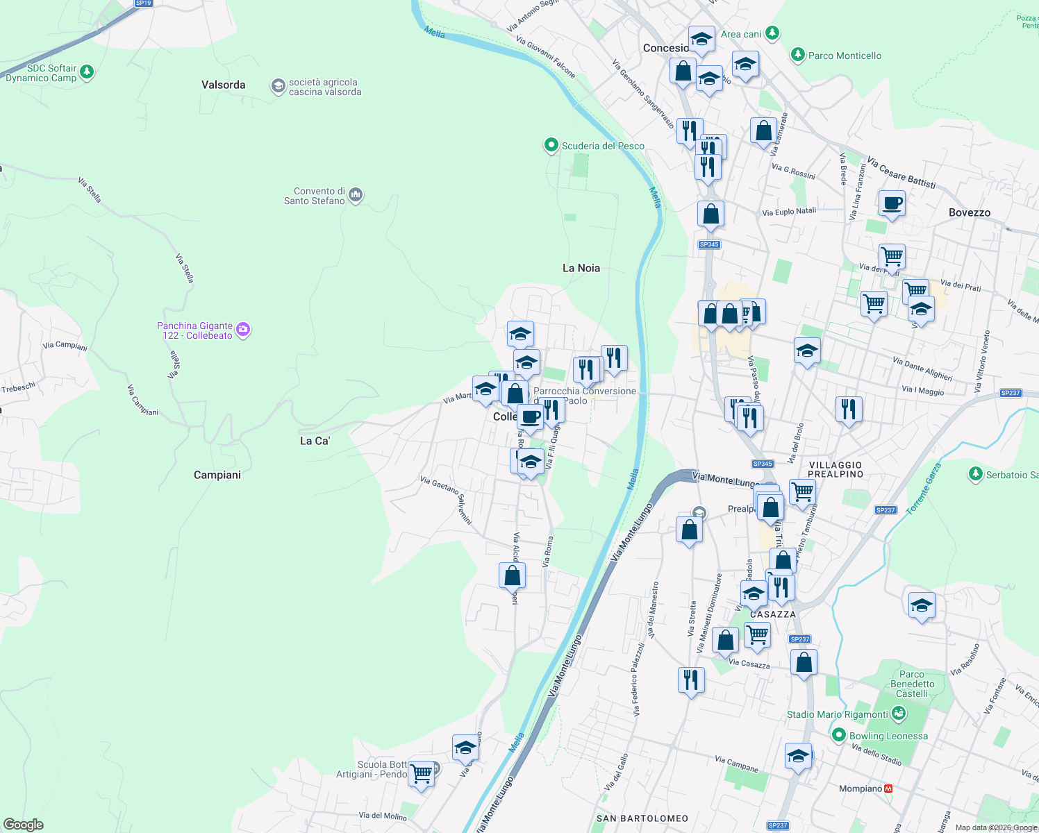 map of restaurants, bars, coffee shops, grocery stores, and more near in Collebeato