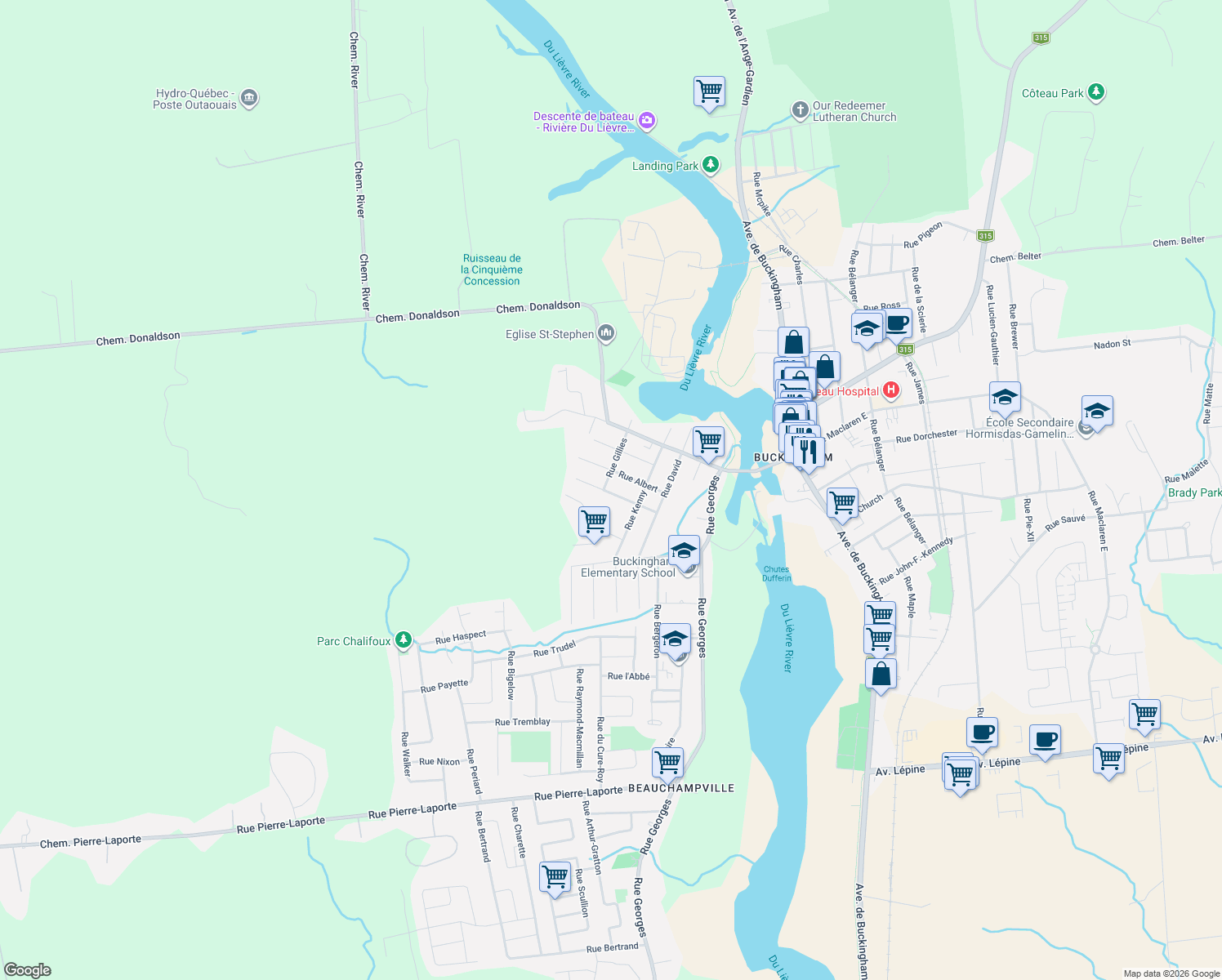 map of restaurants, bars, coffee shops, grocery stores, and more near 177 Rue Spencer in Gatineau