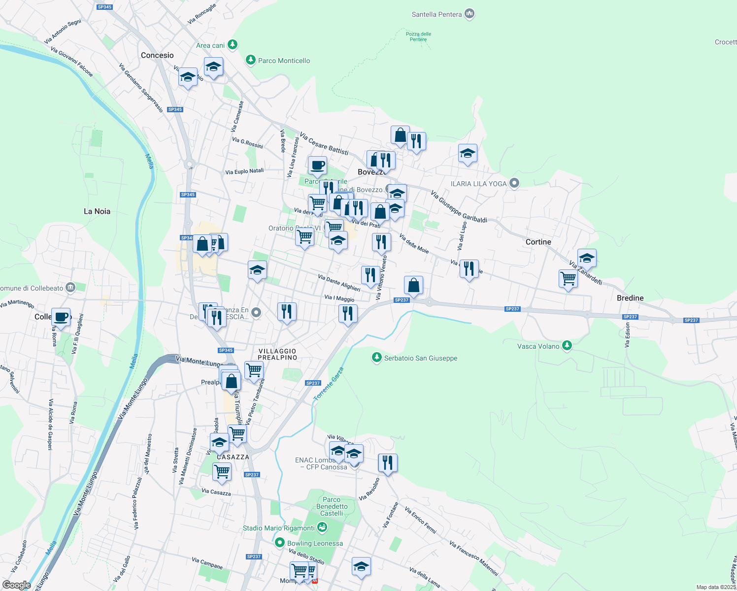 map of restaurants, bars, coffee shops, grocery stores, and more near 9 Via M. Buonarroti in Bovezzo