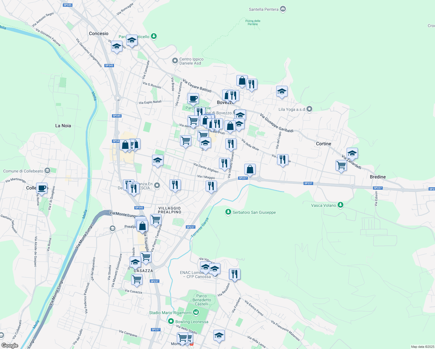 map of restaurants, bars, coffee shops, grocery stores, and more near 9 Via M. Buonarroti in Bovezzo