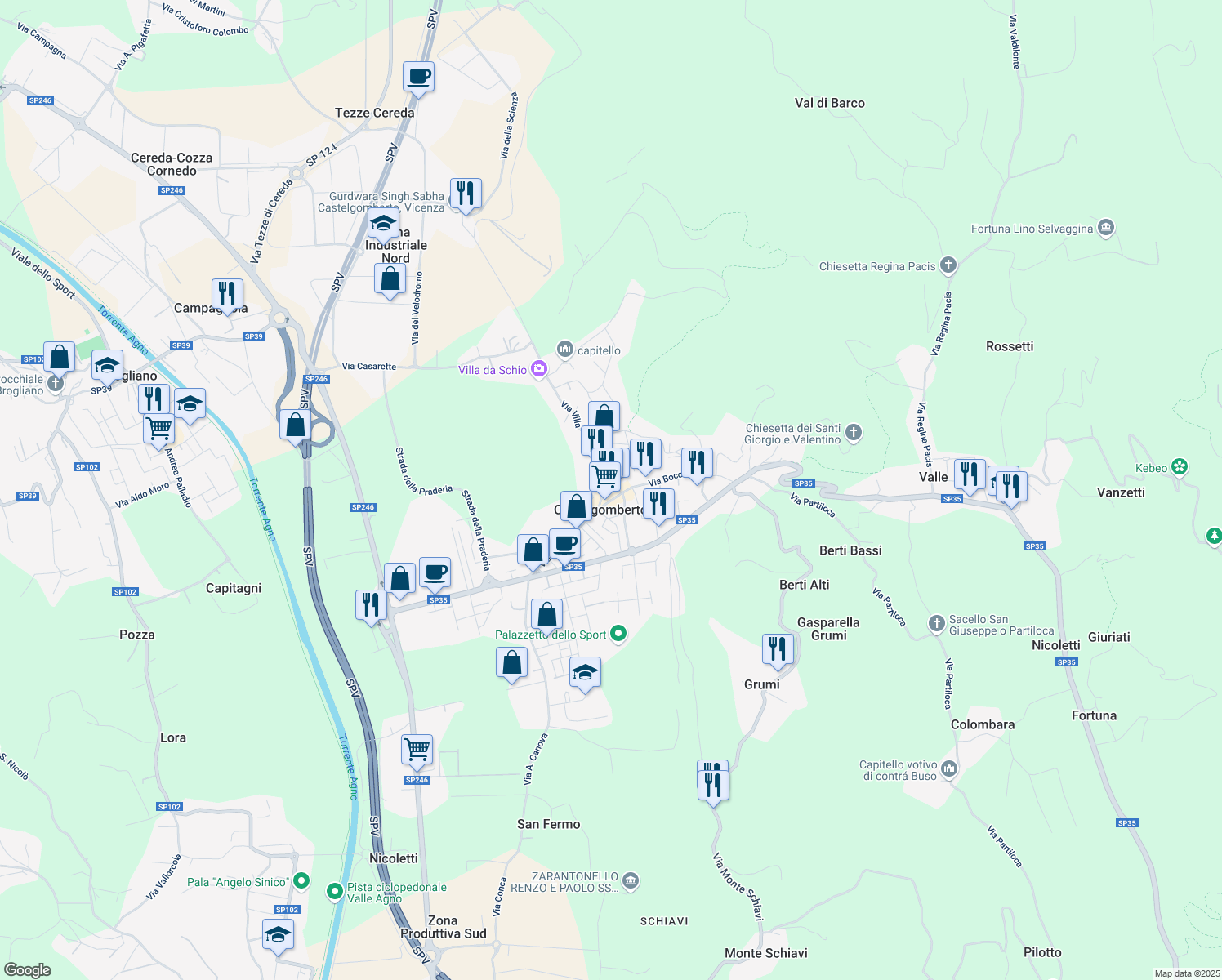 map of restaurants, bars, coffee shops, grocery stores, and more near in Castelgomberto