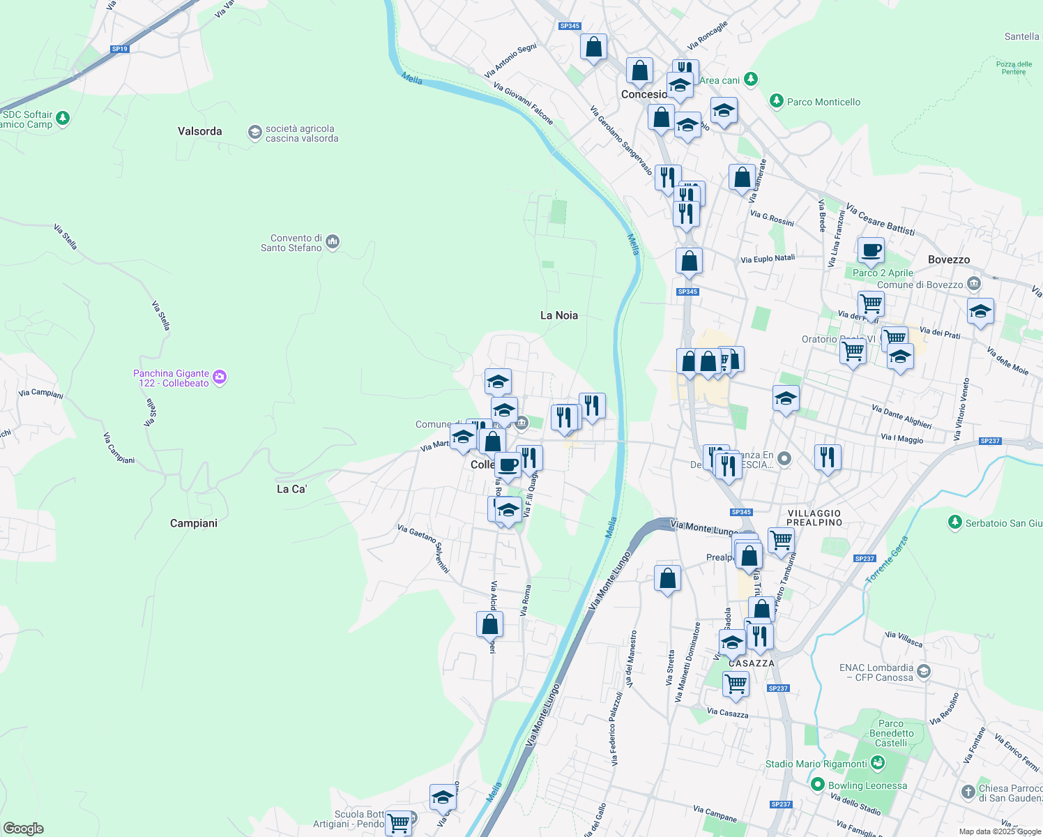 map of restaurants, bars, coffee shops, grocery stores, and more near 2 Via Bulloni in Collebeato