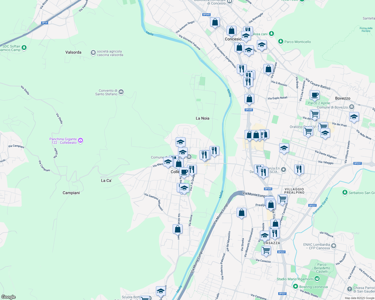 map of restaurants, bars, coffee shops, grocery stores, and more near 2 Via Bulloni in Collebeato