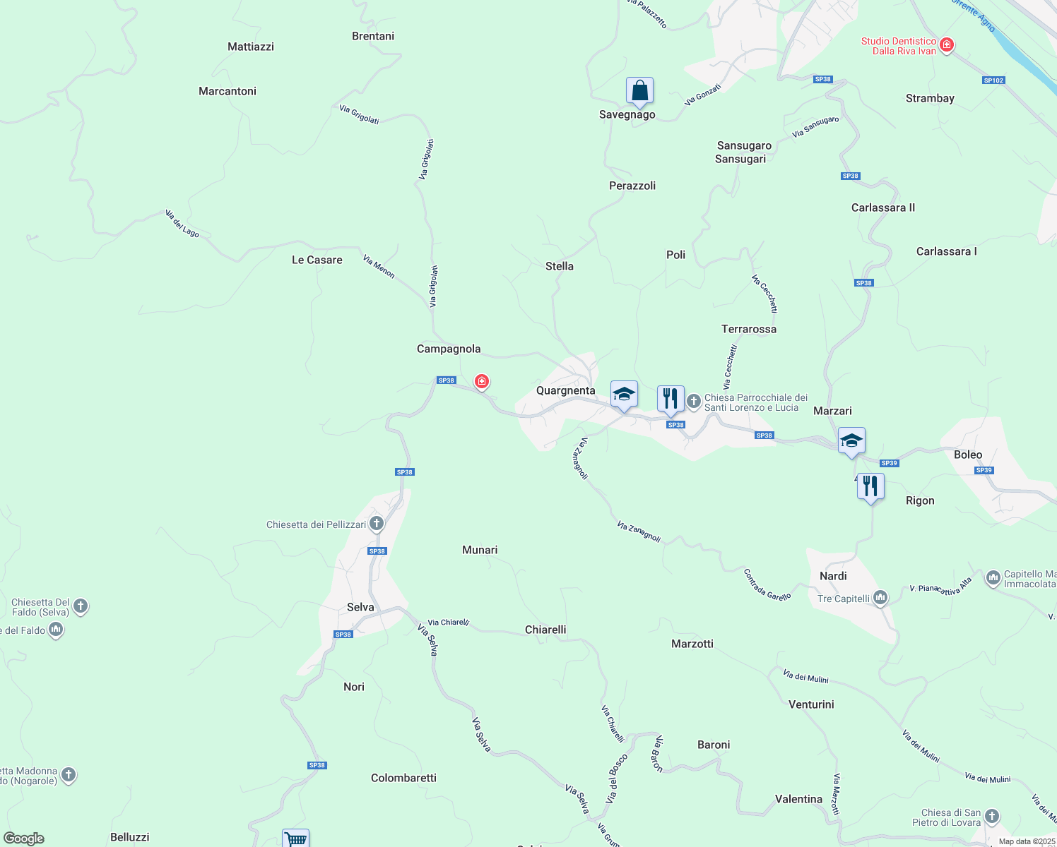 map of restaurants, bars, coffee shops, grocery stores, and more near 43 Via Duello in Quargnenta