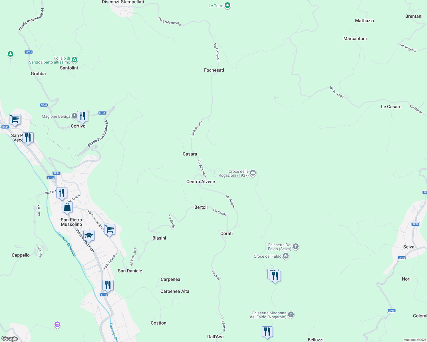 map of restaurants, bars, coffee shops, grocery stores, and more near 3 Via Mastrotti in Mastrotti