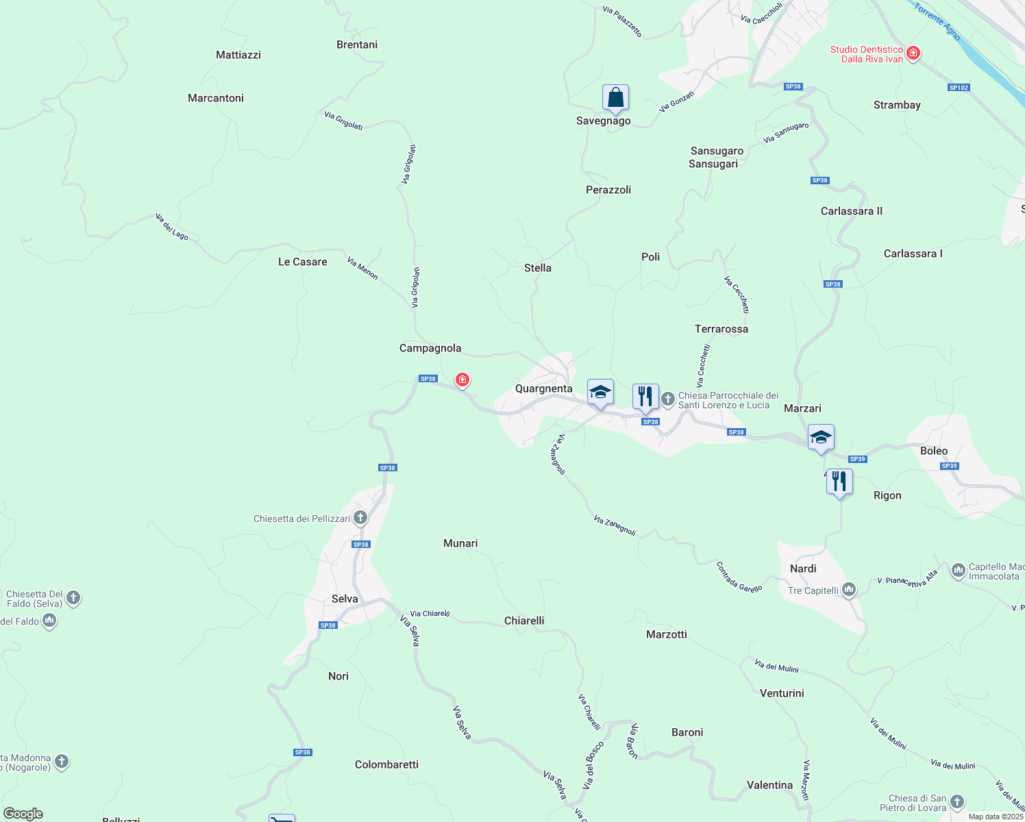 map of restaurants, bars, coffee shops, grocery stores, and more near 43 Via Duello in Quargnenta
