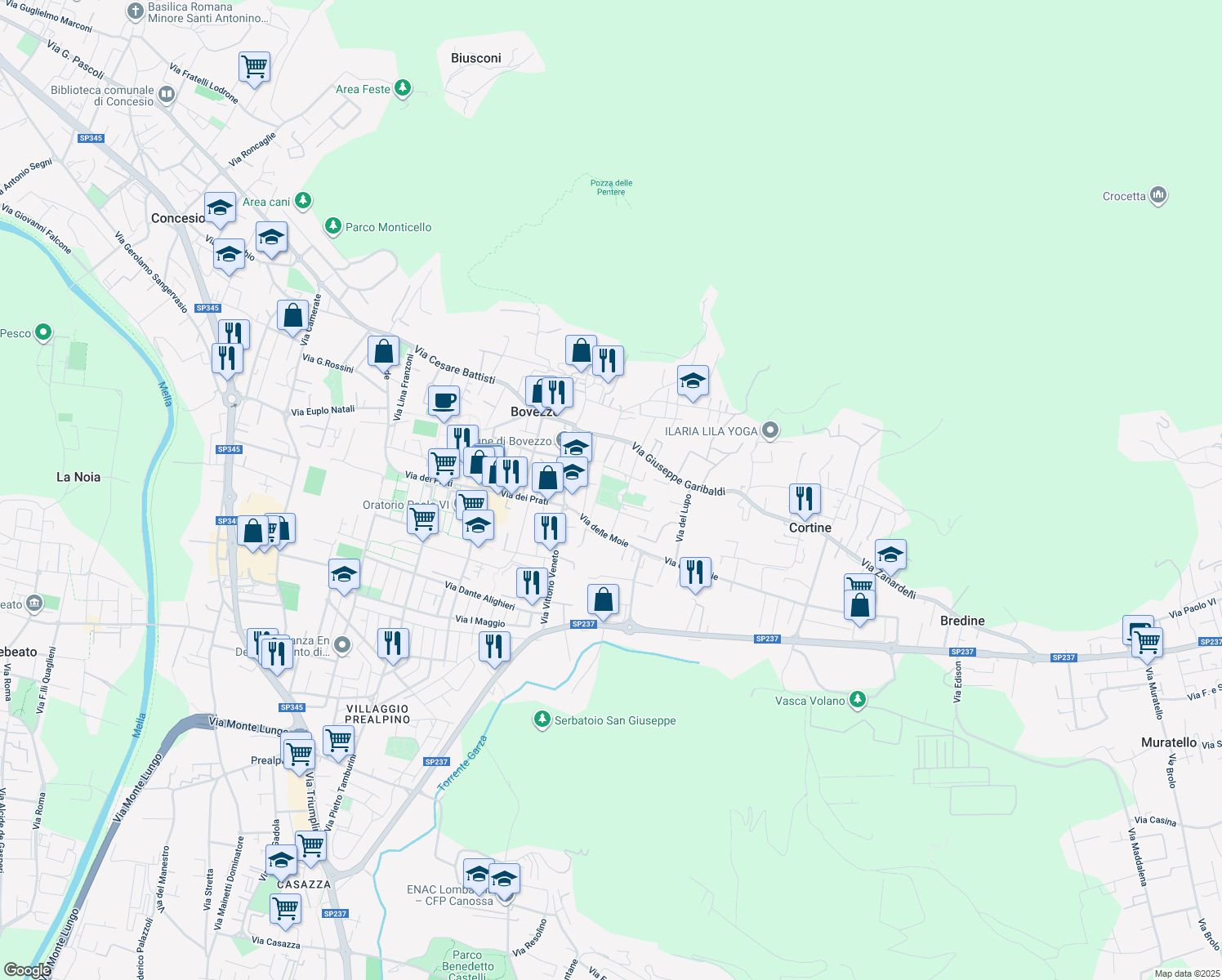 map of restaurants, bars, coffee shops, grocery stores, and more near 11 Via del Camposanto in Bovezzo