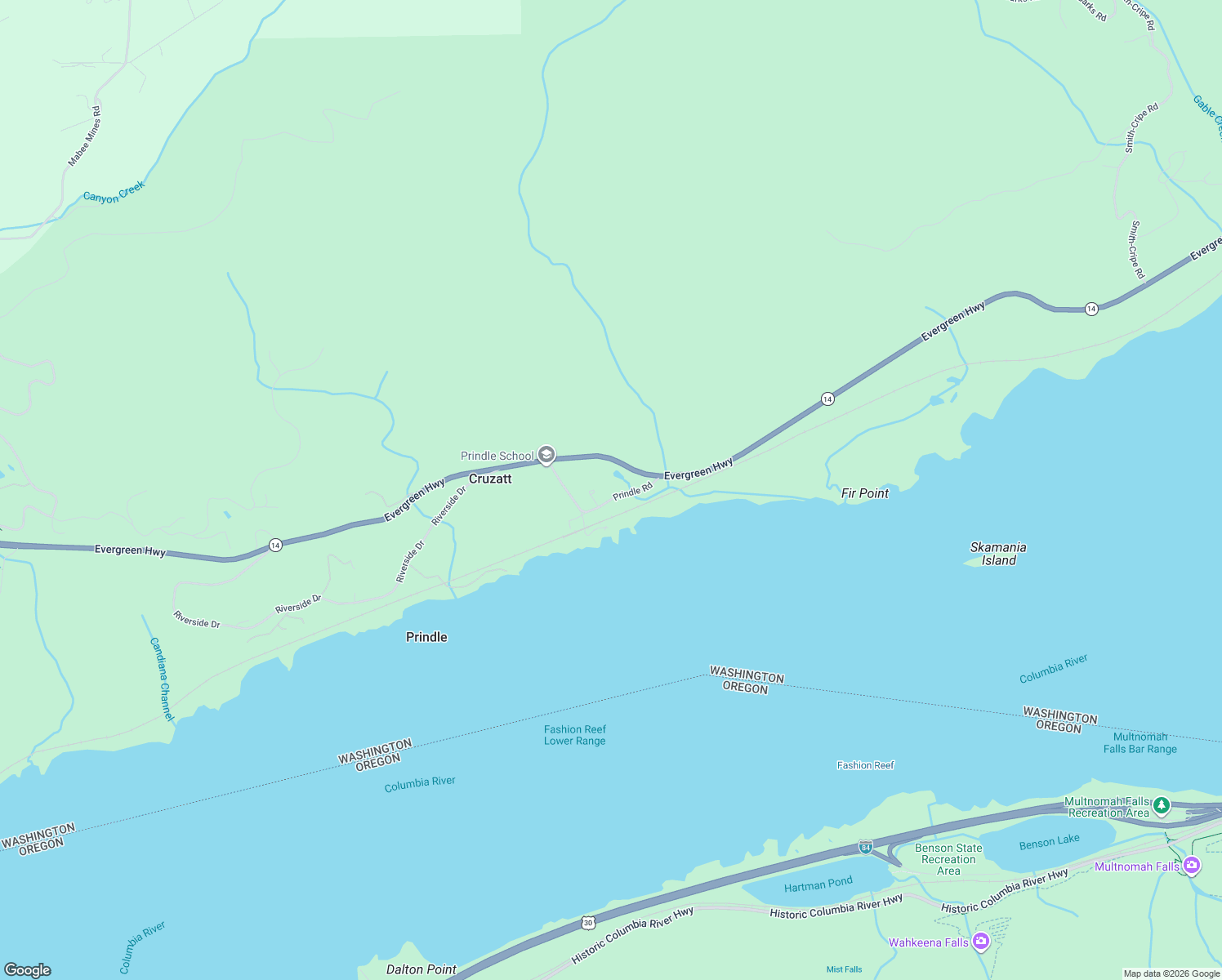 map of restaurants, bars, coffee shops, grocery stores, and more near 261 Prindle Road in Washougal