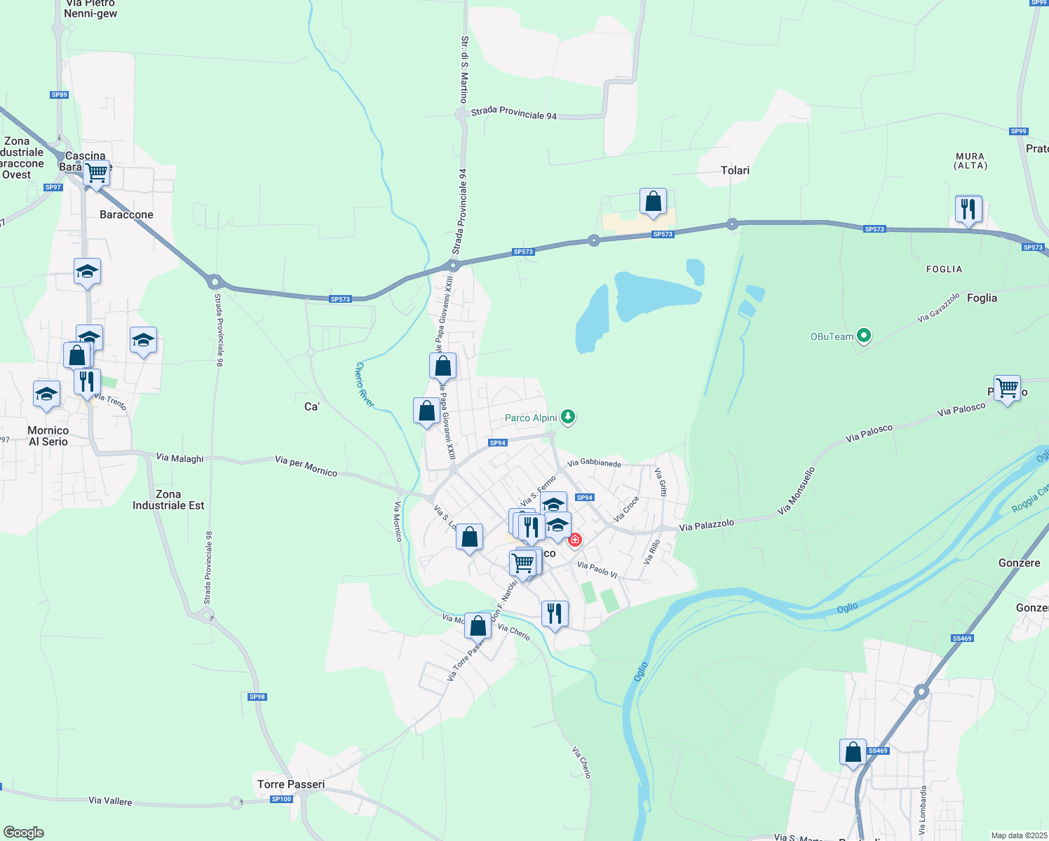 map of restaurants, bars, coffee shops, grocery stores, and more near 54 Via San Francesco D'Assisi in Palosco