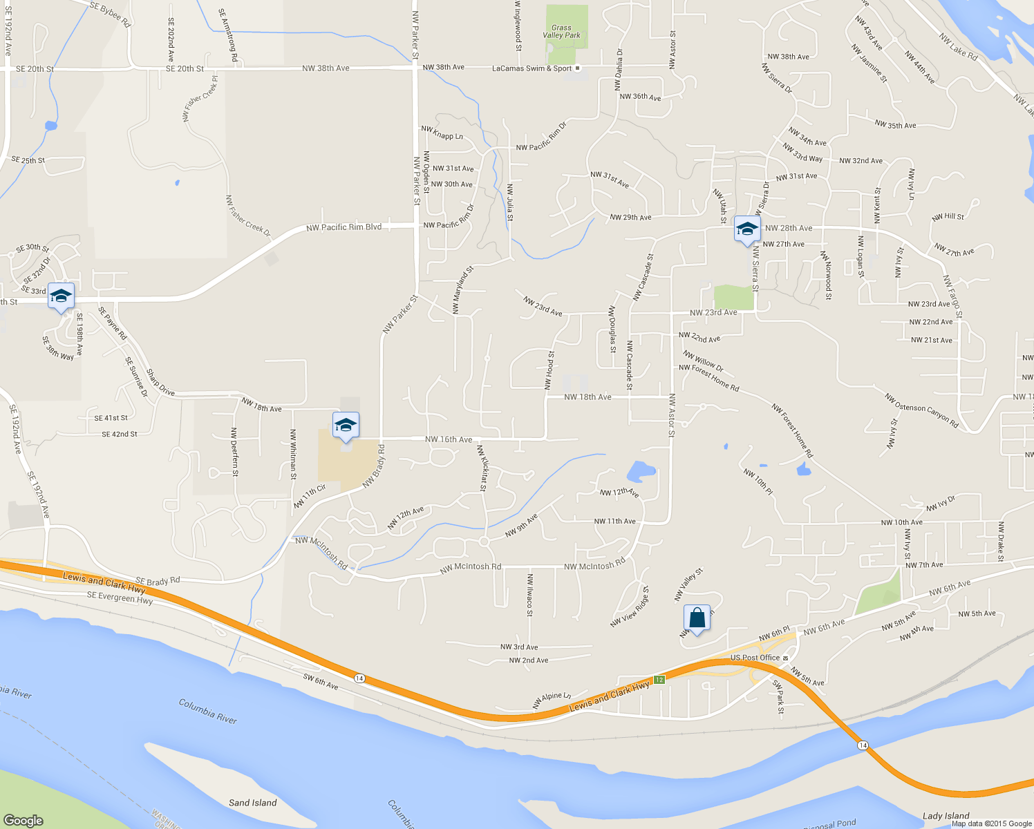 map of restaurants, bars, coffee shops, grocery stores, and more near 1672 NW Juneau Ct in Camas
