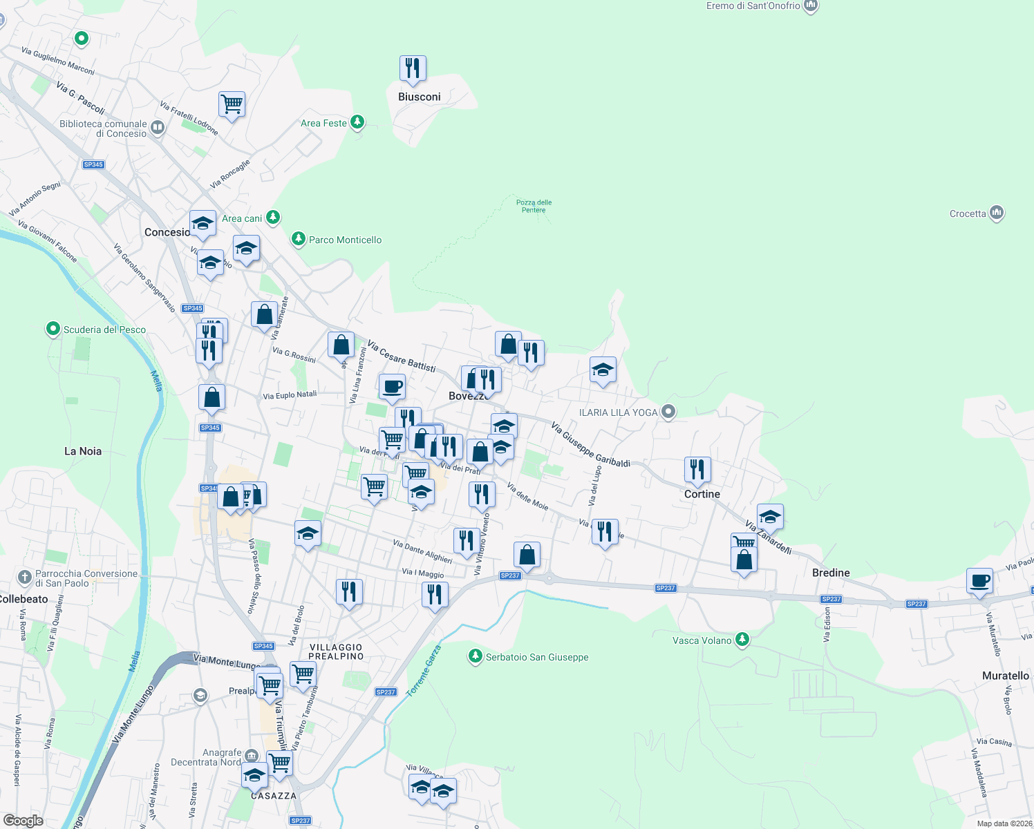 map of restaurants, bars, coffee shops, grocery stores, and more near 2 Via Guglielmo Marconi in Bovezzo