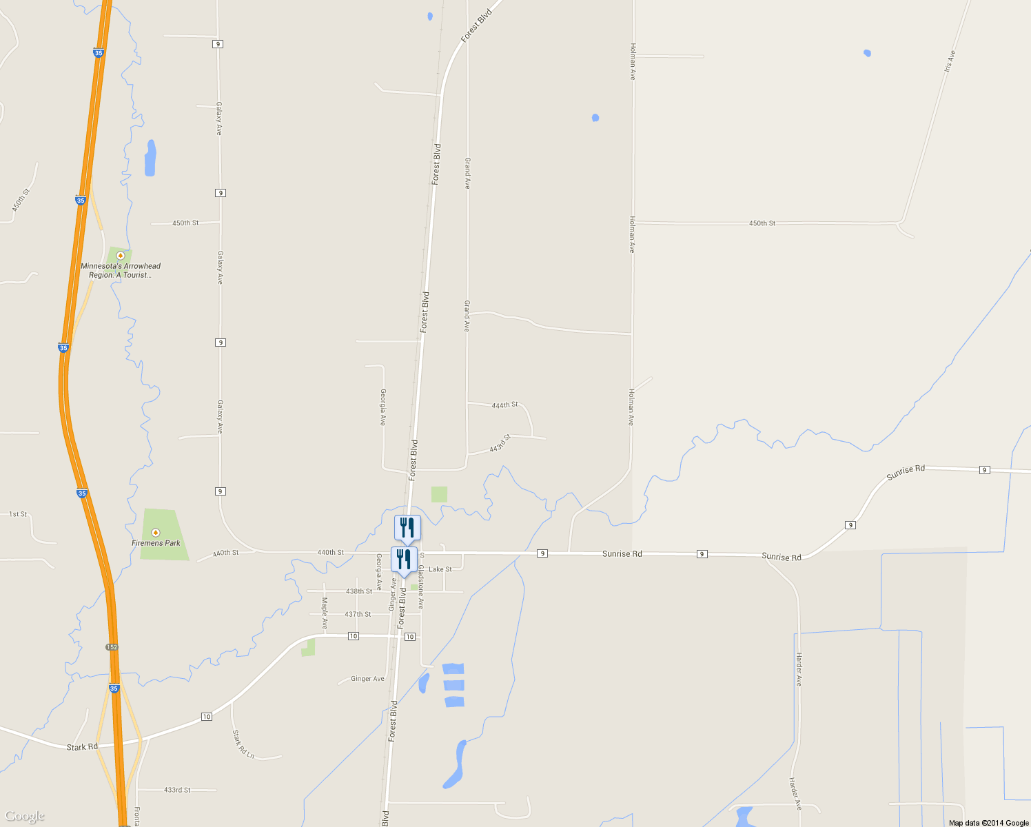 map of restaurants, bars, coffee shops, grocery stores, and more near 6907 444th Street in Harris