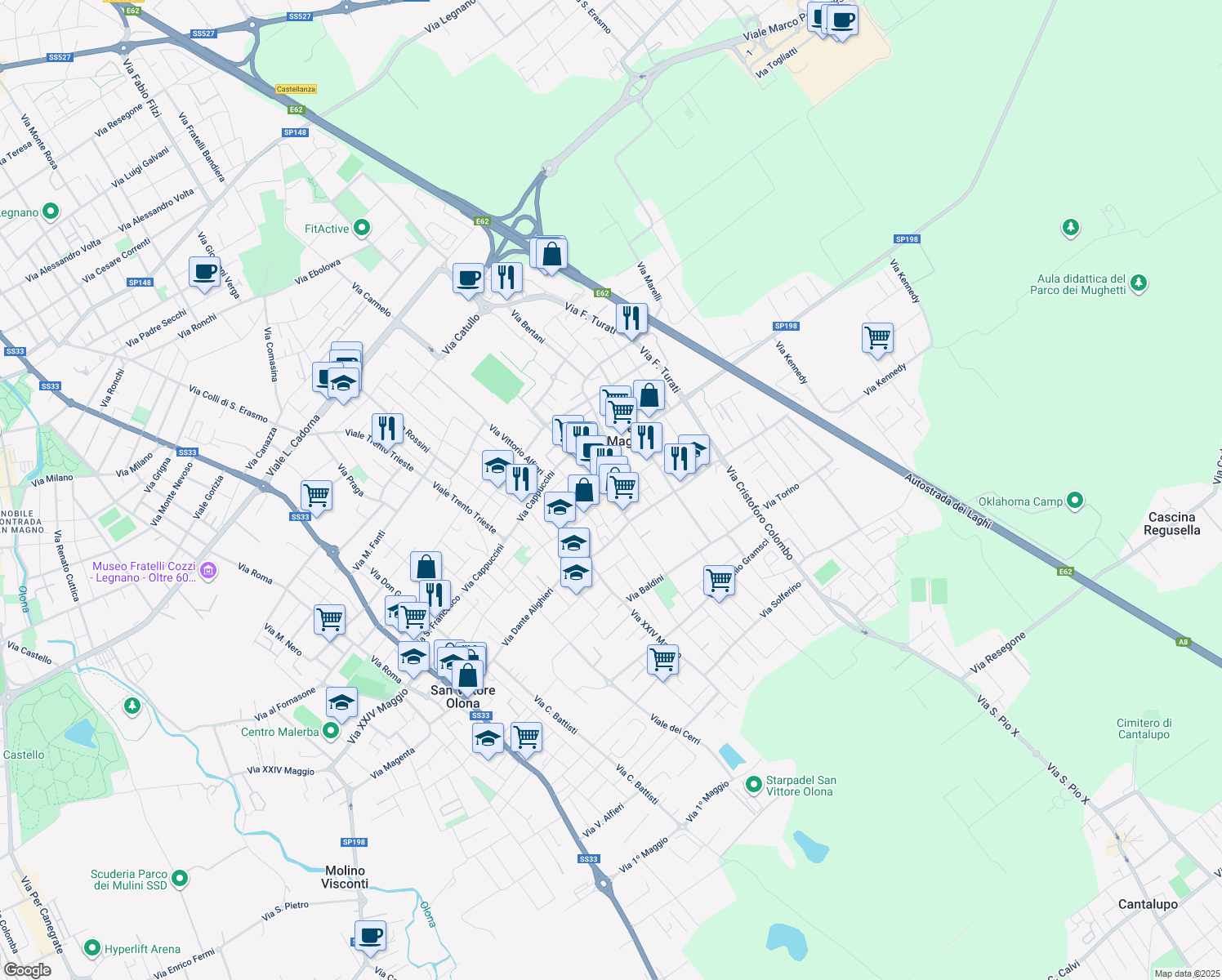 map of restaurants, bars, coffee shops, grocery stores, and more near 2 Vicolo Albuzzi in Cerro Maggiore
