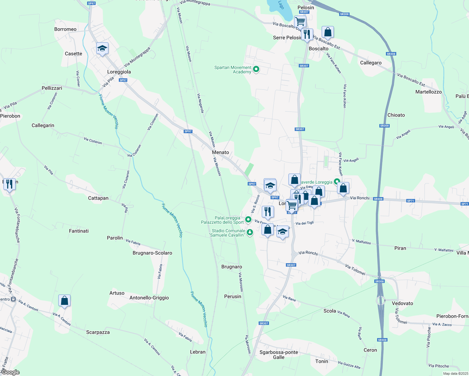 map of restaurants, bars, coffee shops, grocery stores, and more near 17 Via Loreggiola in Menato