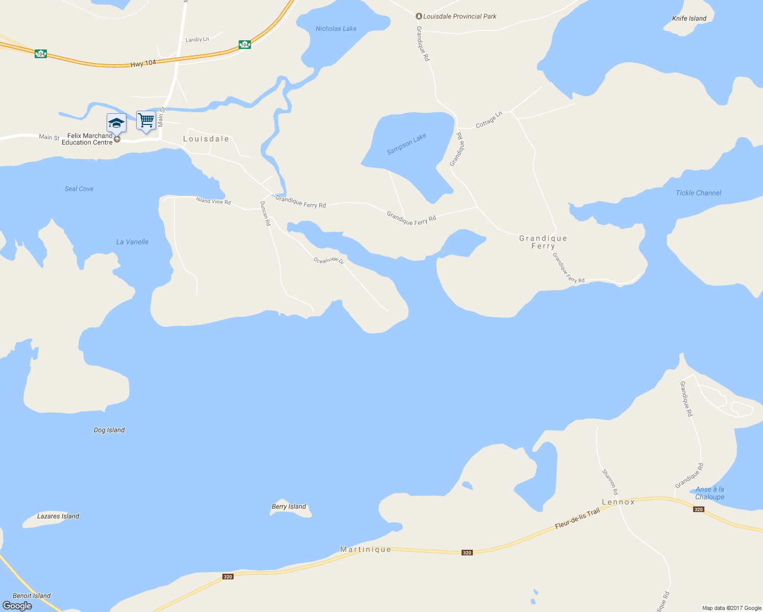 map of restaurants, bars, coffee shops, grocery stores, and more near 87 Oceanview Drive in Louisdale