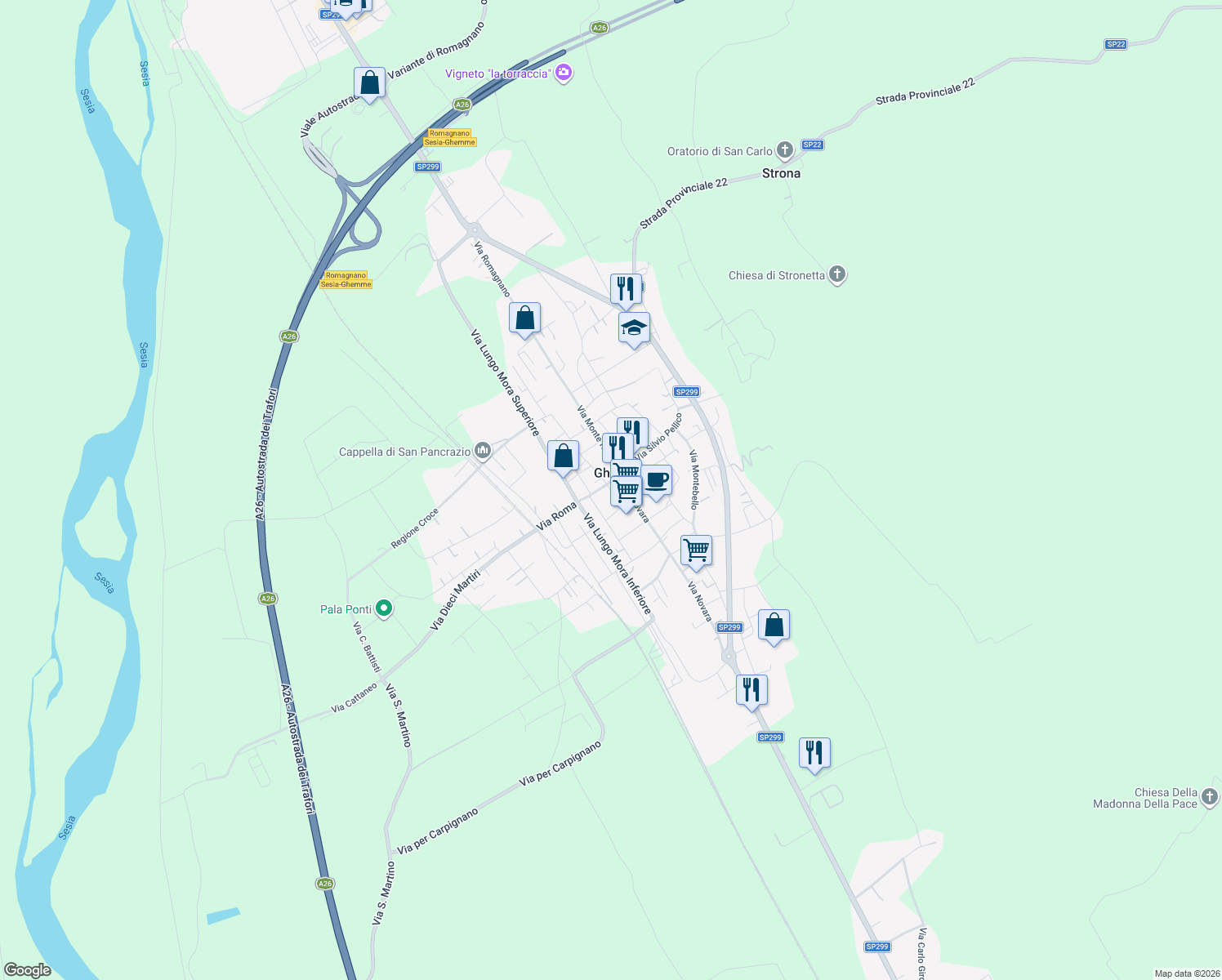 map of restaurants, bars, coffee shops, grocery stores, and more near 1 Via Silvio Pellico in Ghemme DOCG