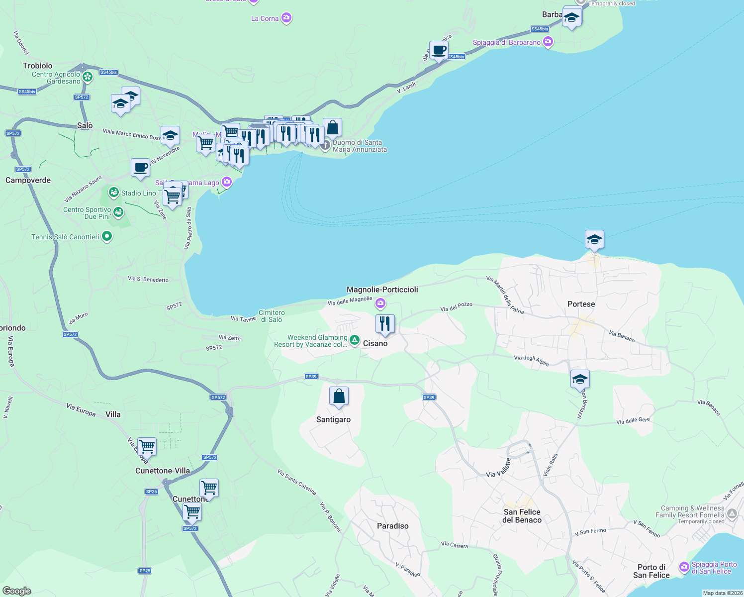 map of restaurants, bars, coffee shops, grocery stores, and more near 24 Via Porticcioli in Magnolie-porticcioli