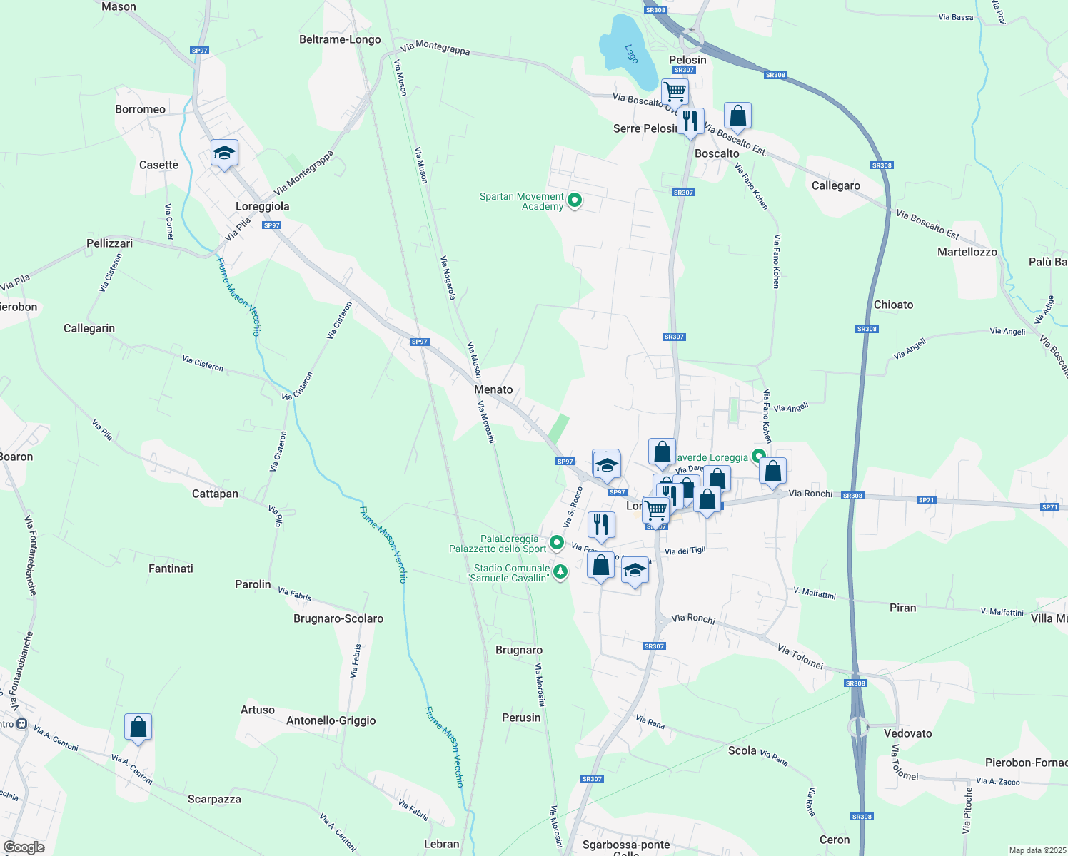 map of restaurants, bars, coffee shops, grocery stores, and more near 17 Via Loreggiola in Menato