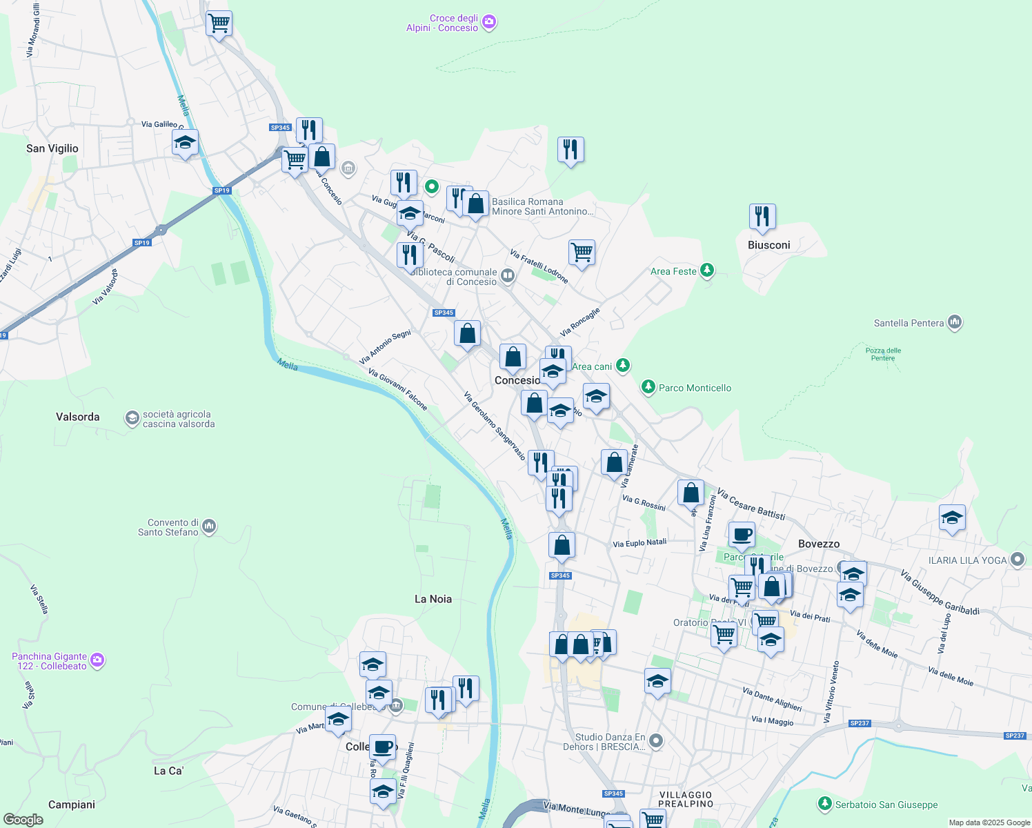 map of restaurants, bars, coffee shops, grocery stores, and more near 10 Via Due Muri in Concesio