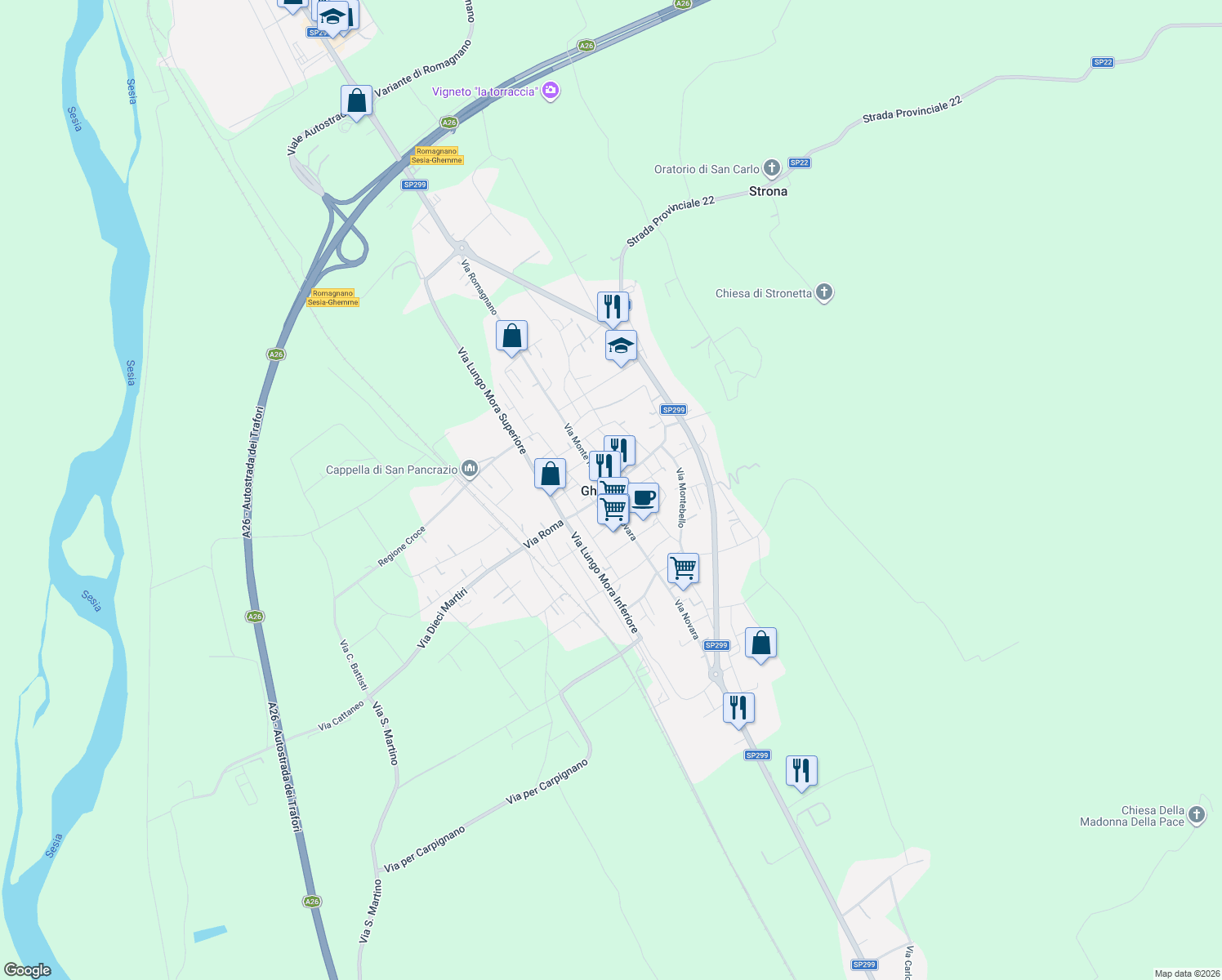 map of restaurants, bars, coffee shops, grocery stores, and more near 1 Via Silvio Pellico in Ghemme