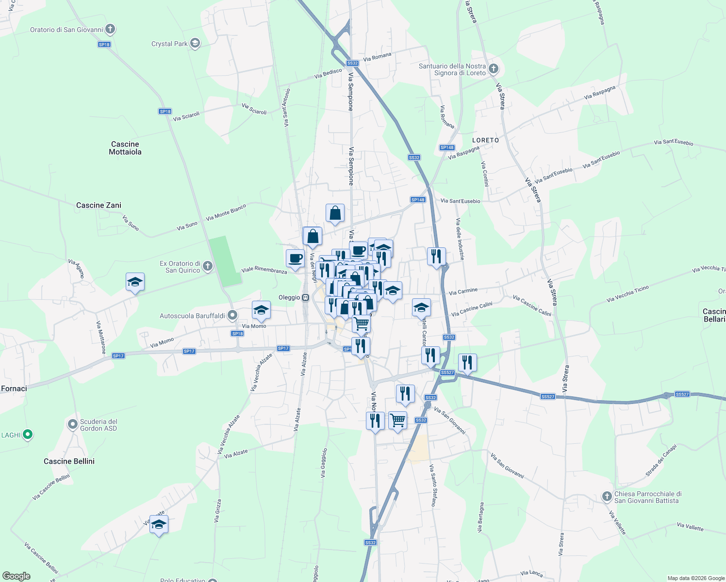 map of restaurants, bars, coffee shops, grocery stores, and more near 58 Corso Giacomo Matteotti in Oleggio