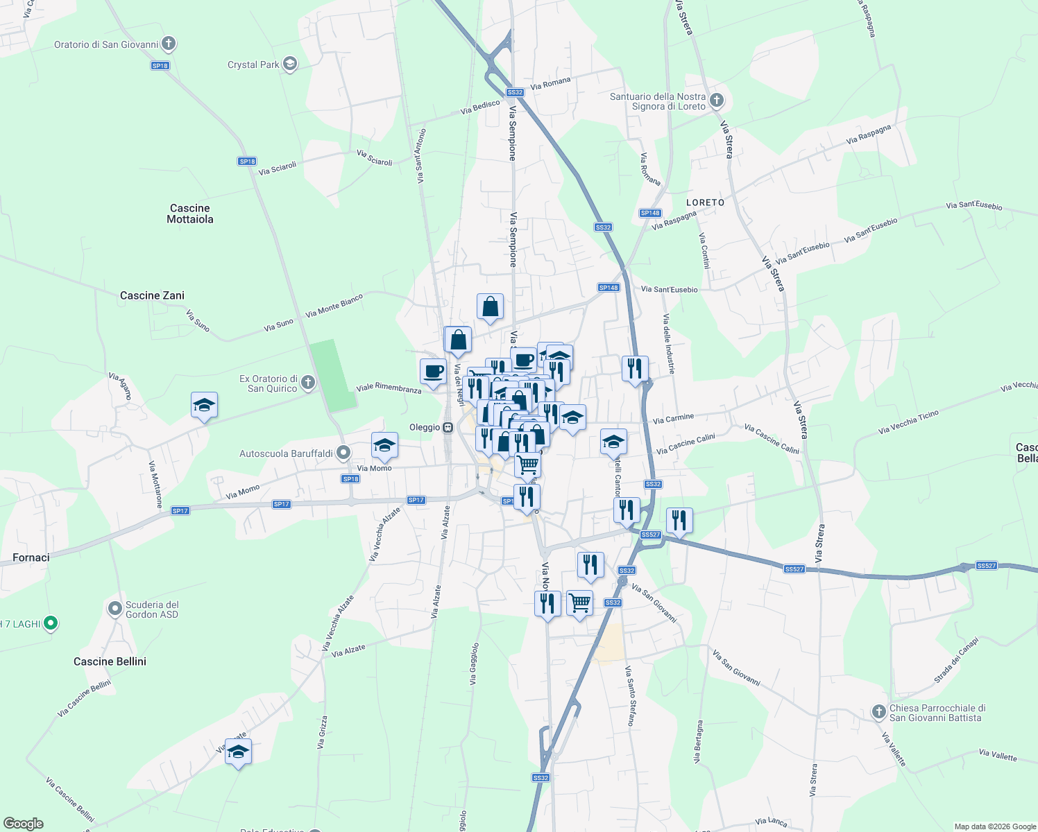 map of restaurants, bars, coffee shops, grocery stores, and more near 58 Corso G.Matteotti in Oleggio