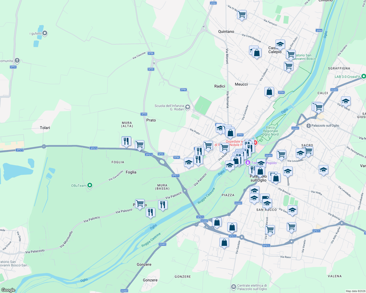 map of restaurants, bars, coffee shops, grocery stores, and more near 31 Via Matteo Pedrali in Provincia di Brescia