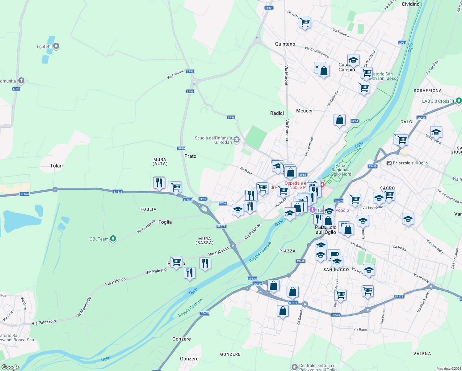 map of restaurants, bars, coffee shops, grocery stores, and more near 31 Via Matteo Pedrali in Provincia di Brescia