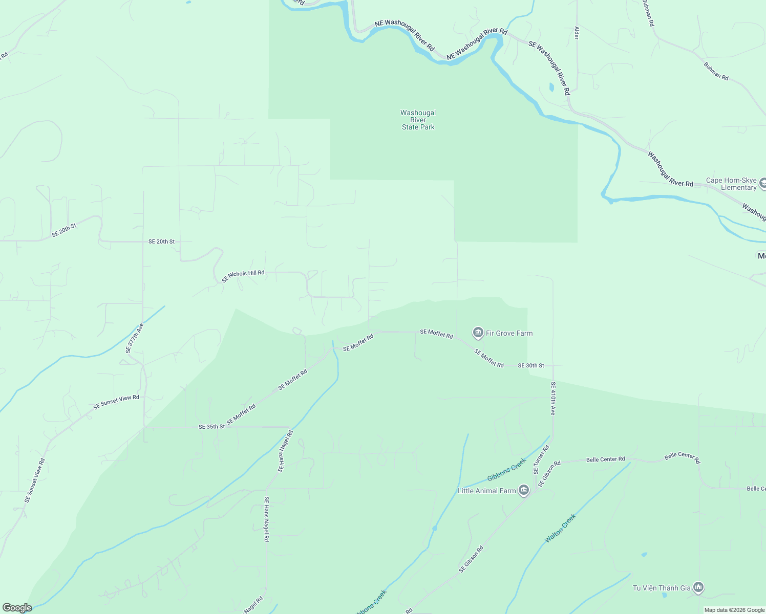map of restaurants, bars, coffee shops, grocery stores, and more near 2501 SE 396th Ave in Washougal
