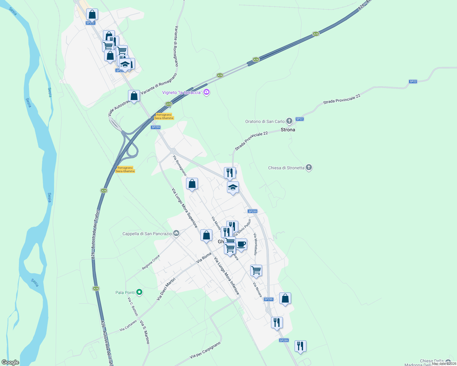 map of restaurants, bars, coffee shops, grocery stores, and more near 16 Via Papa Giovanni XXIII in Ghemme DOCG