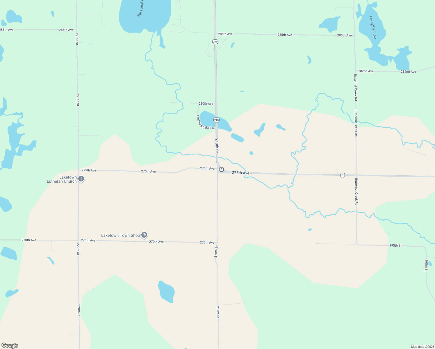 map of restaurants, bars, coffee shops, grocery stores, and more near 2749 210th Street in Luck