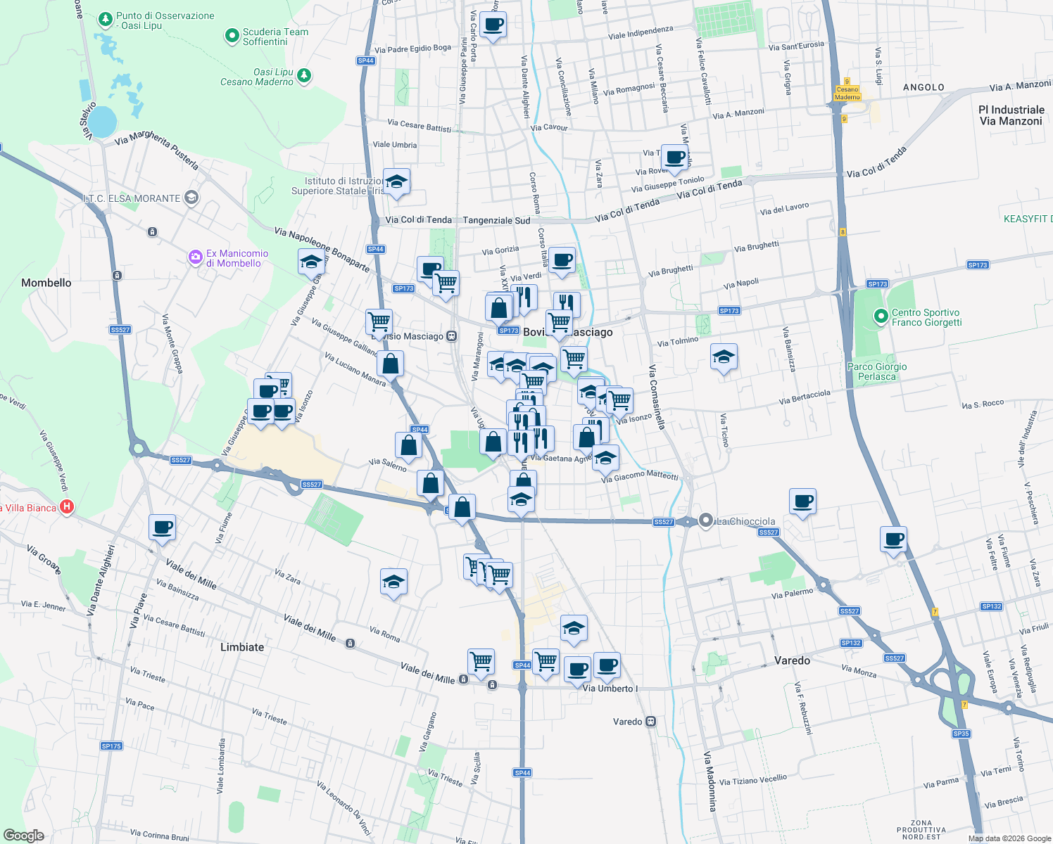 map of restaurants, bars, coffee shops, grocery stores, and more near 10 Via Pusterla in Bovisio Masciago