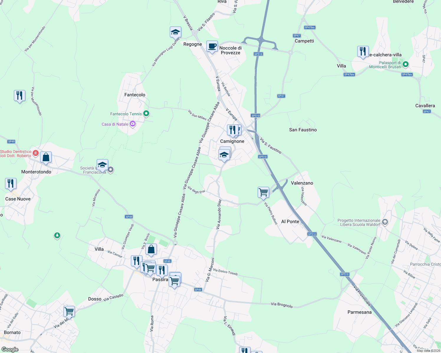 map of restaurants, bars, coffee shops, grocery stores, and more near 1 Via Armando Diaz in Camignone