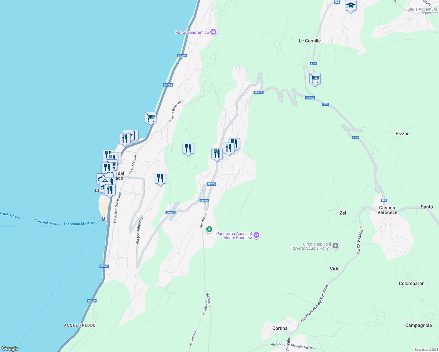 map of restaurants, bars, coffee shops, grocery stores, and more near 7 Via Bardino in Torri del Benaco