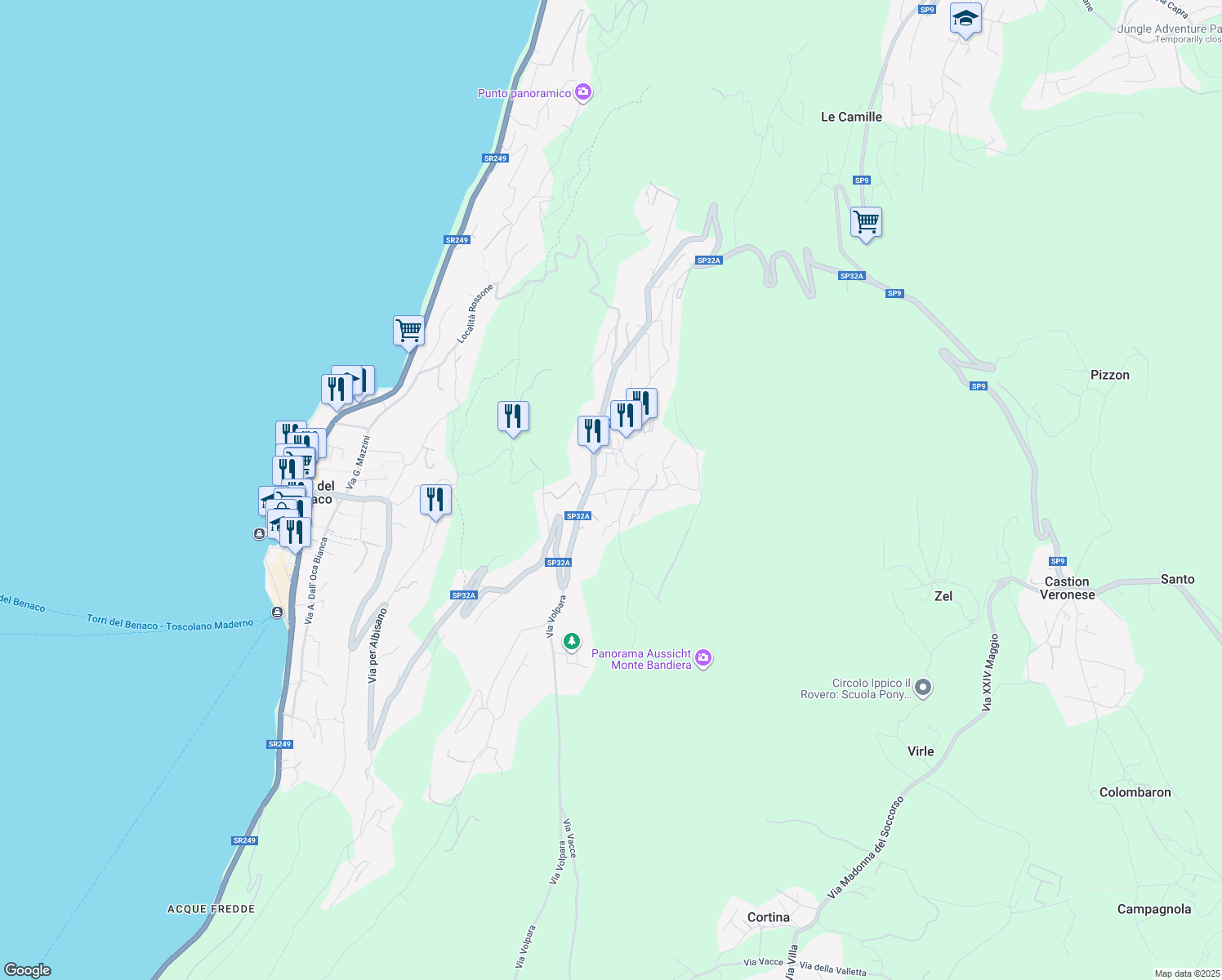 map of restaurants, bars, coffee shops, grocery stores, and more near 7 Via Bardino in Torri del Benaco