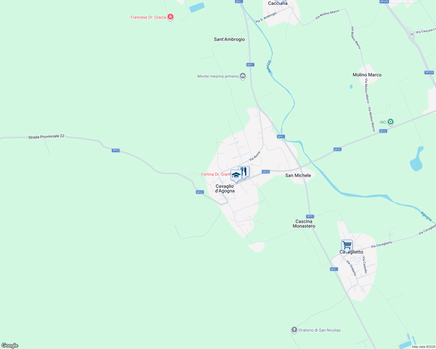 map of restaurants, bars, coffee shops, grocery stores, and more near 53 Via Martiri in Cavaglio D'agogna