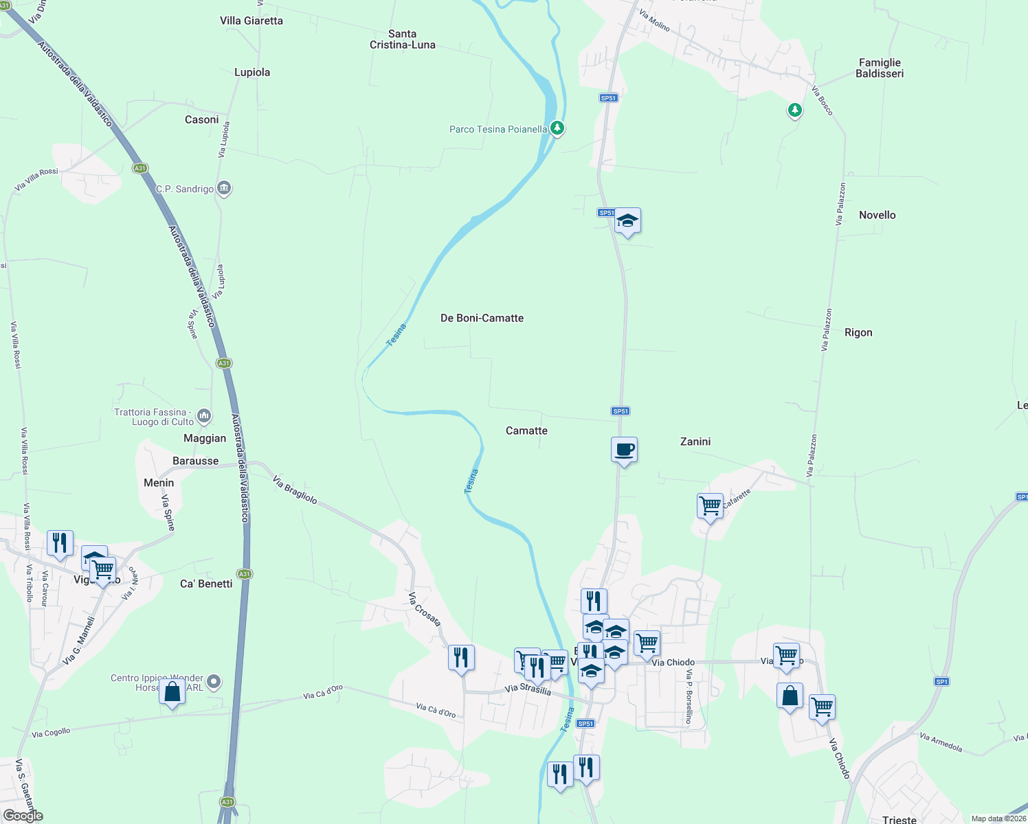 map of restaurants, bars, coffee shops, grocery stores, and more near 4 Via Camatte in Camatte