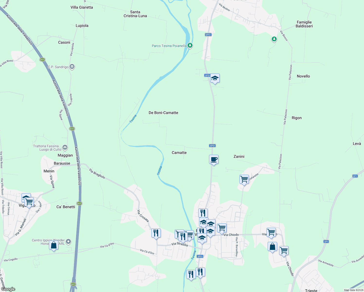 map of restaurants, bars, coffee shops, grocery stores, and more near 11 Via Camatte in Camatte