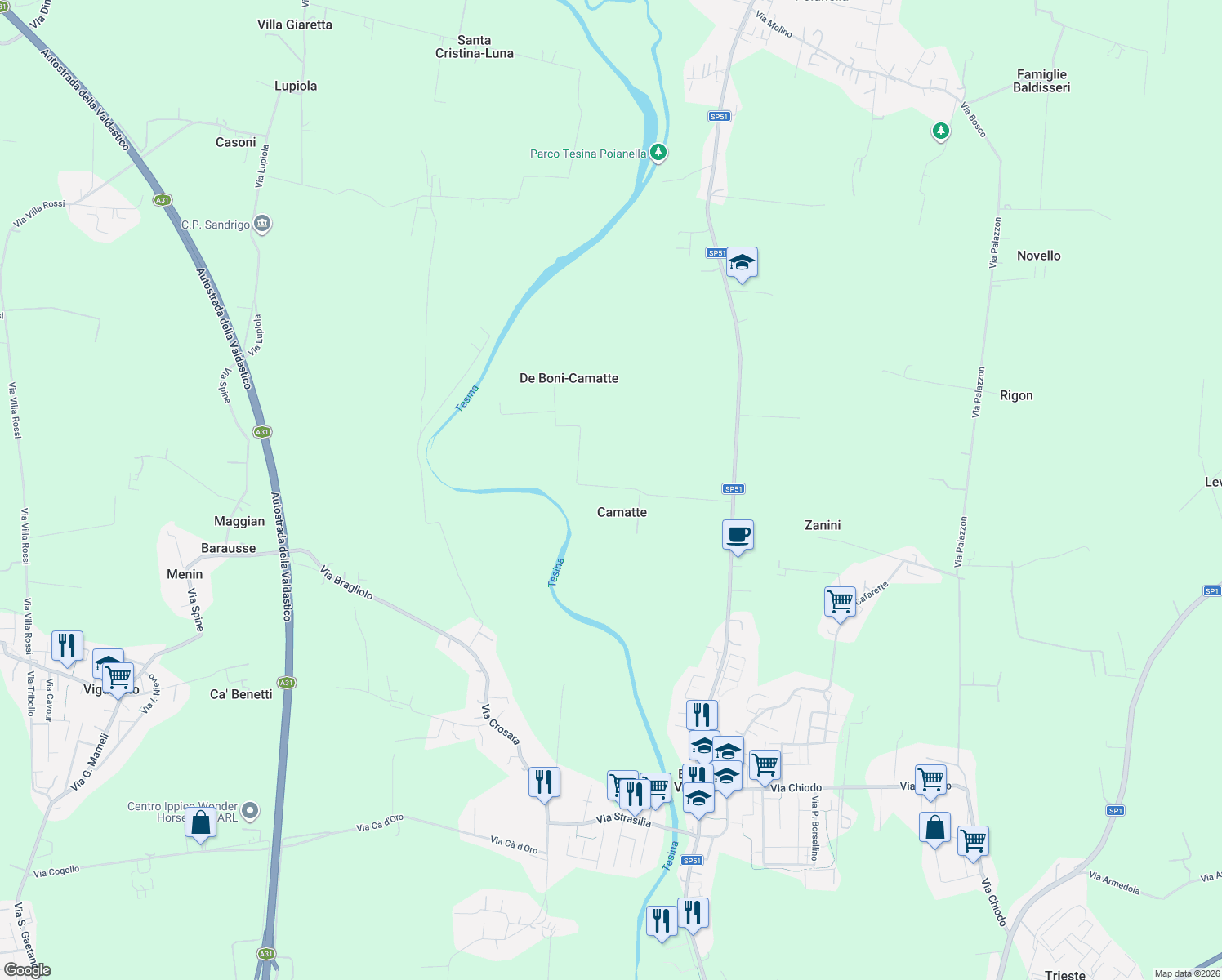 map of restaurants, bars, coffee shops, grocery stores, and more near 4 Via Camatte in Camatte
