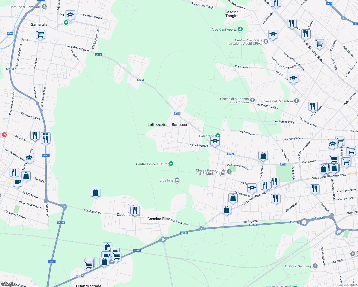 map of restaurants, bars, coffee shops, grocery stores, and more near 5 Via Ferno in Busto Arsizio