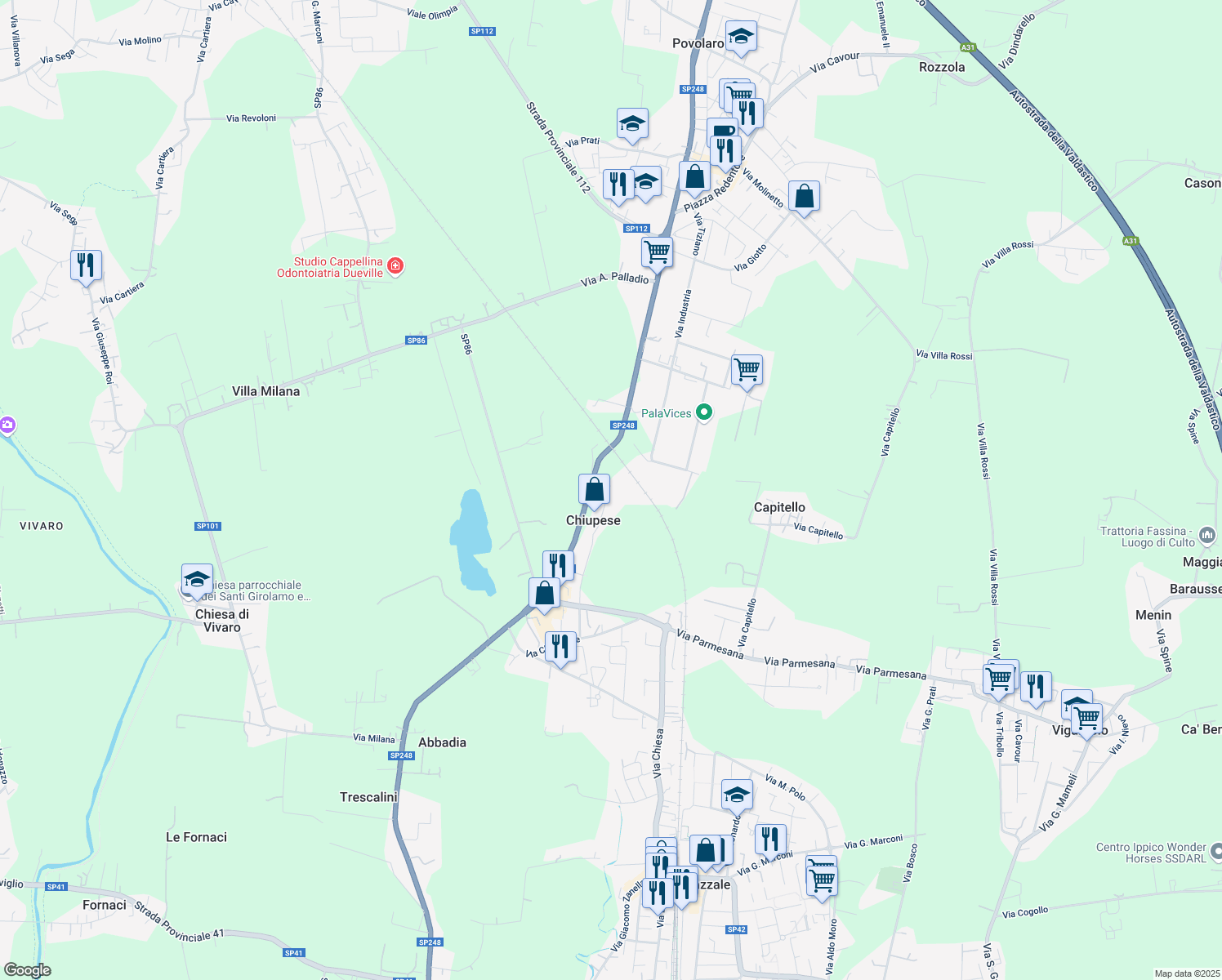 map of restaurants, bars, coffee shops, grocery stores, and more near 5 Via Chiuppese in Chiupese