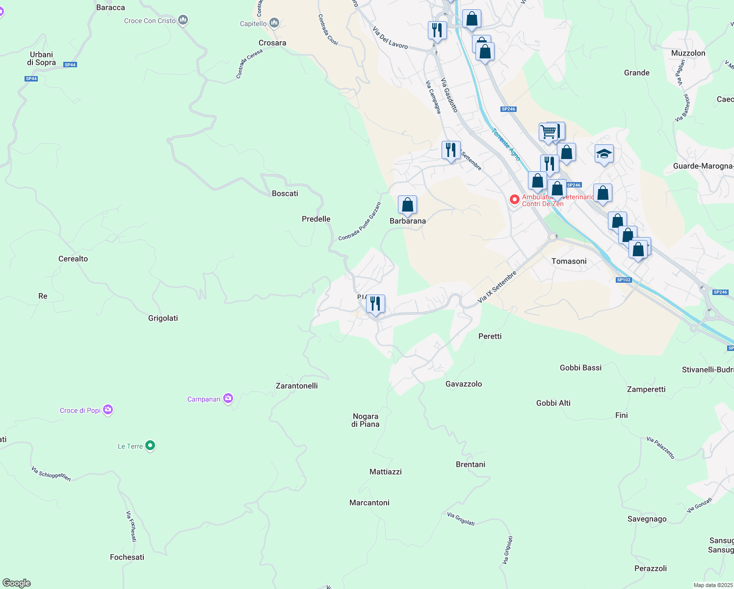 map of restaurants, bars, coffee shops, grocery stores, and more near 71 Contrada Zordani in Valdagno