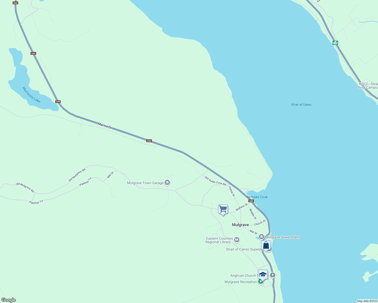map of restaurants, bars, coffee shops, grocery stores, and more near 210 Main Street in Mulgrave