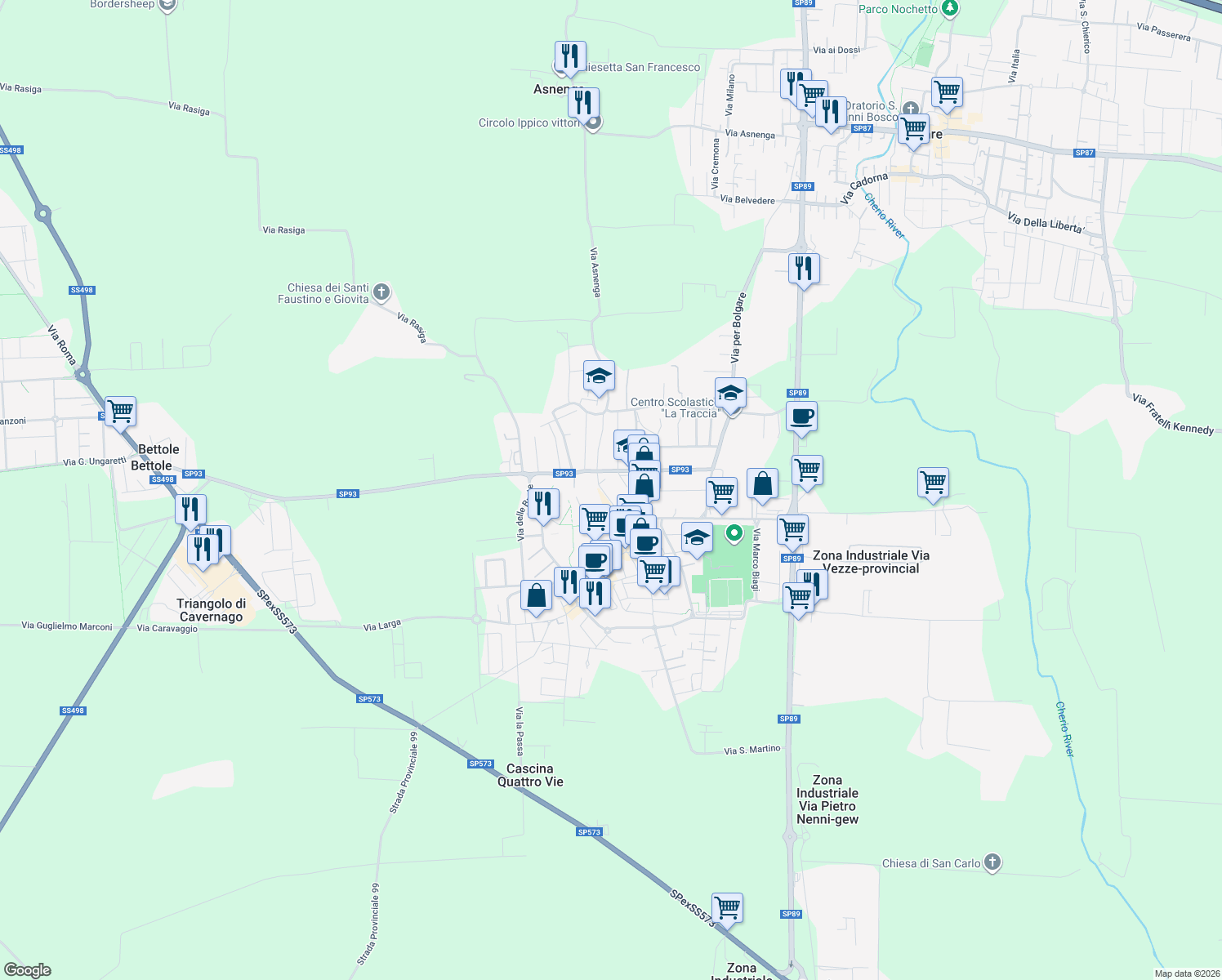 map of restaurants, bars, coffee shops, grocery stores, and more near 12 Via Mologni in Calcinate