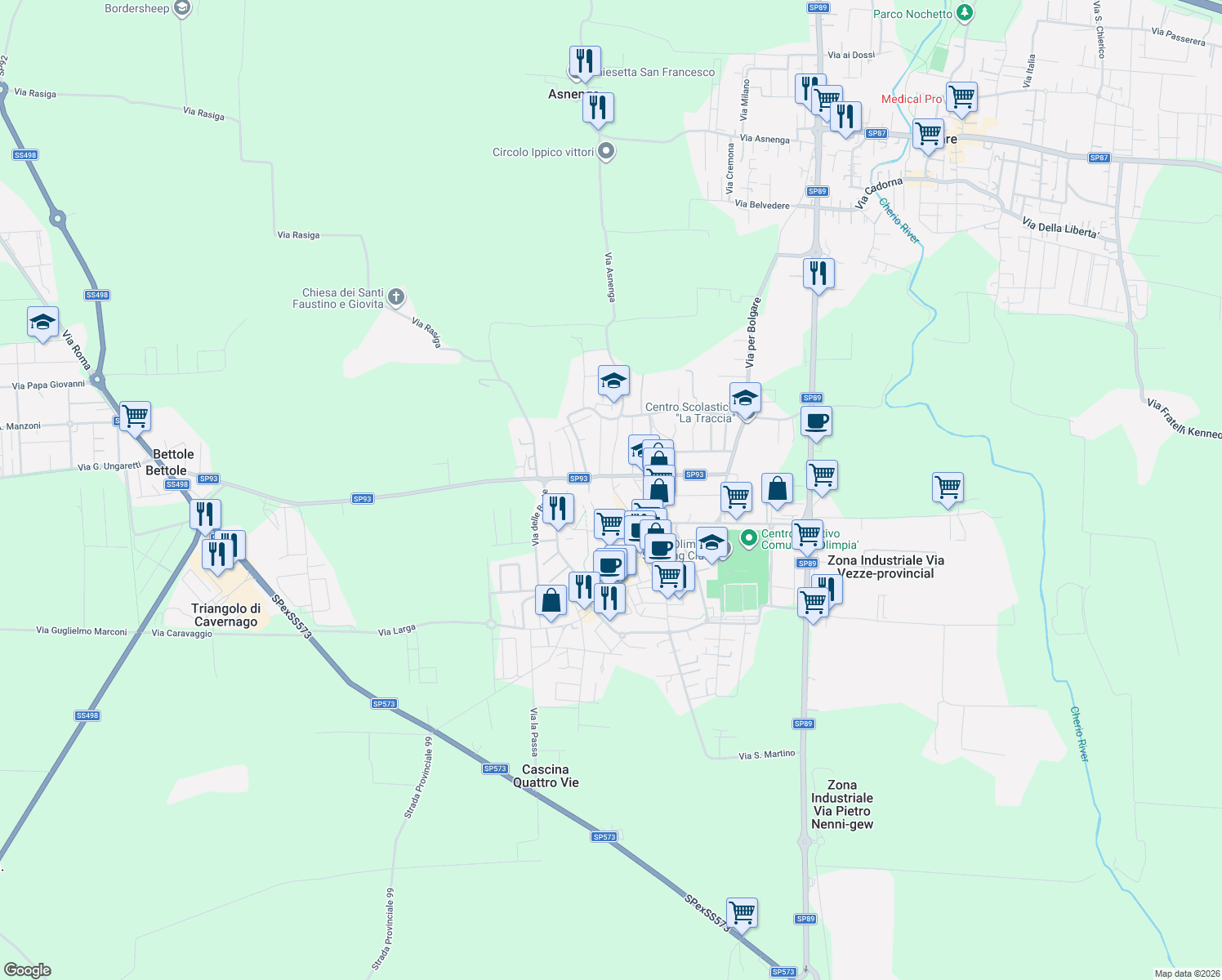 map of restaurants, bars, coffee shops, grocery stores, and more near 3 Via Mologni in Calcinate