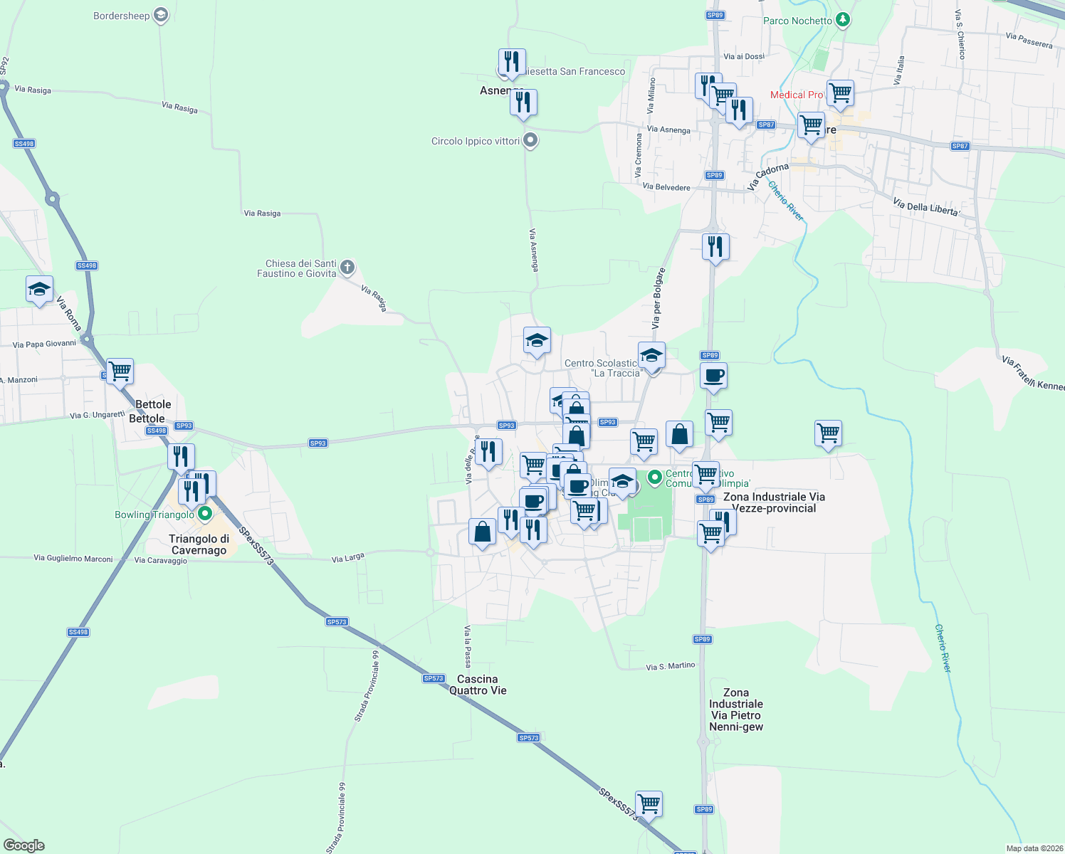 map of restaurants, bars, coffee shops, grocery stores, and more near 3 Via Mologni in Calcinate