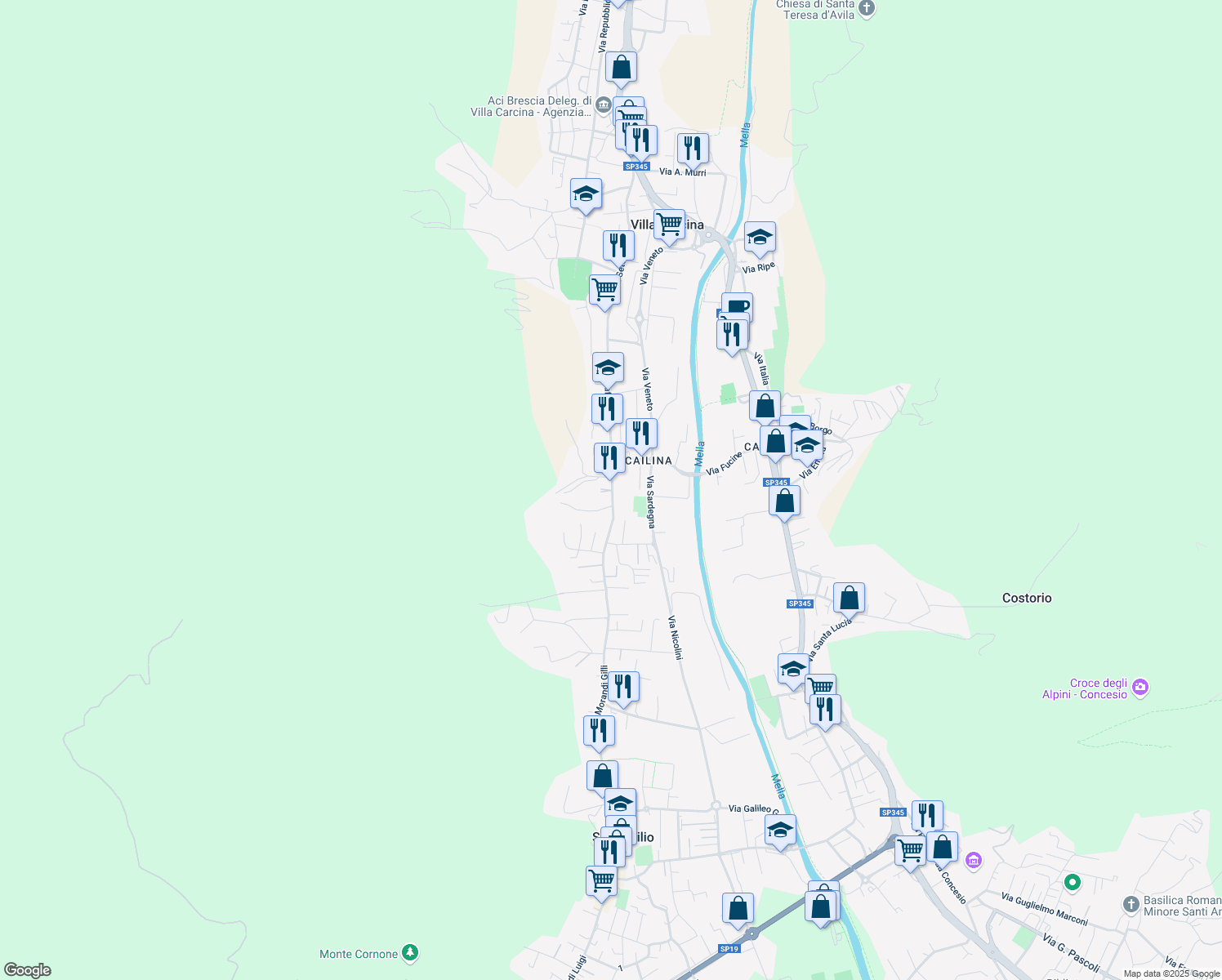 map of restaurants, bars, coffee shops, grocery stores, and more near 48 Via Cesare Scaluggia in Villa Carcina