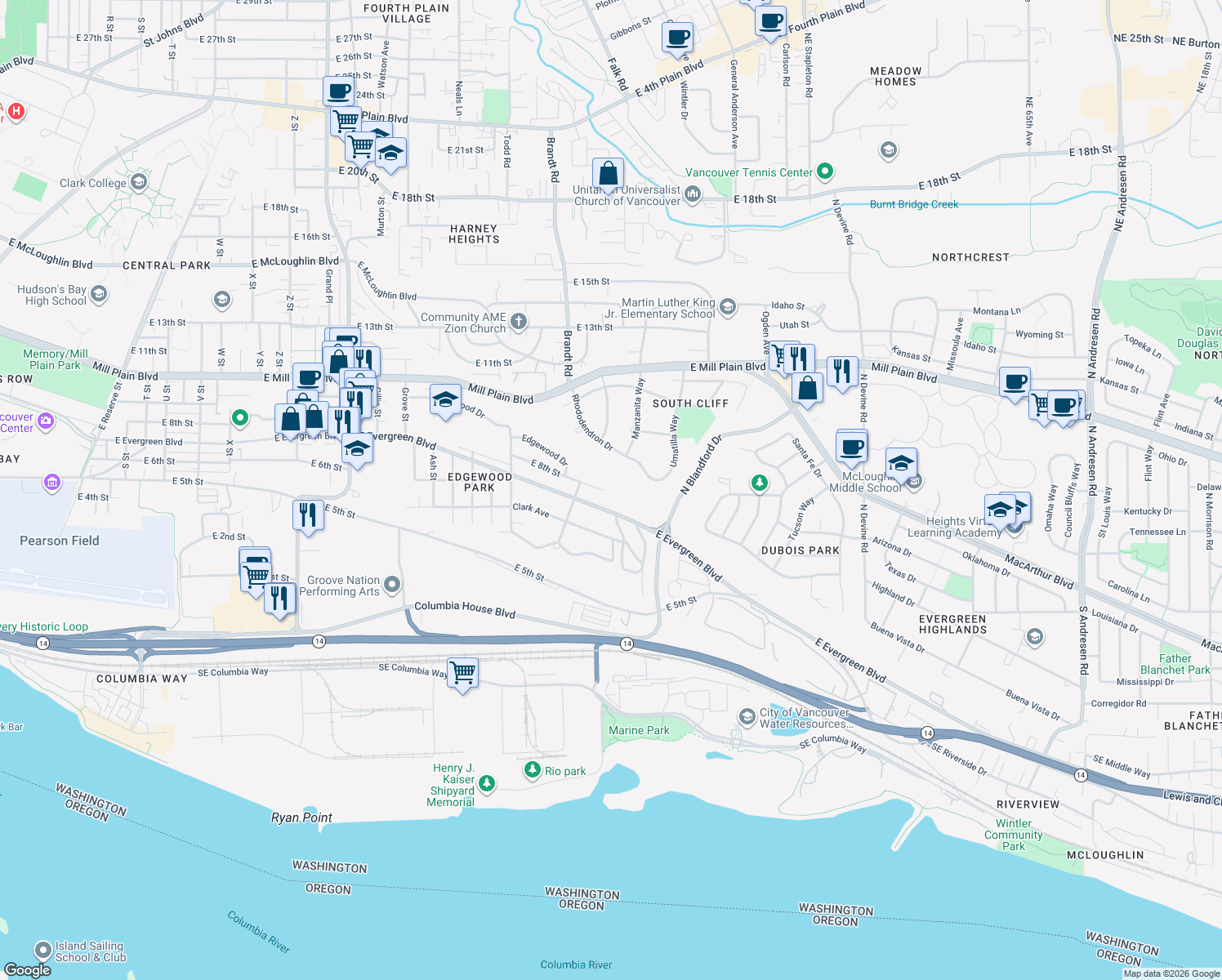 map of restaurants, bars, coffee shops, grocery stores, and more near 4000 East 8th Street in Vancouver
